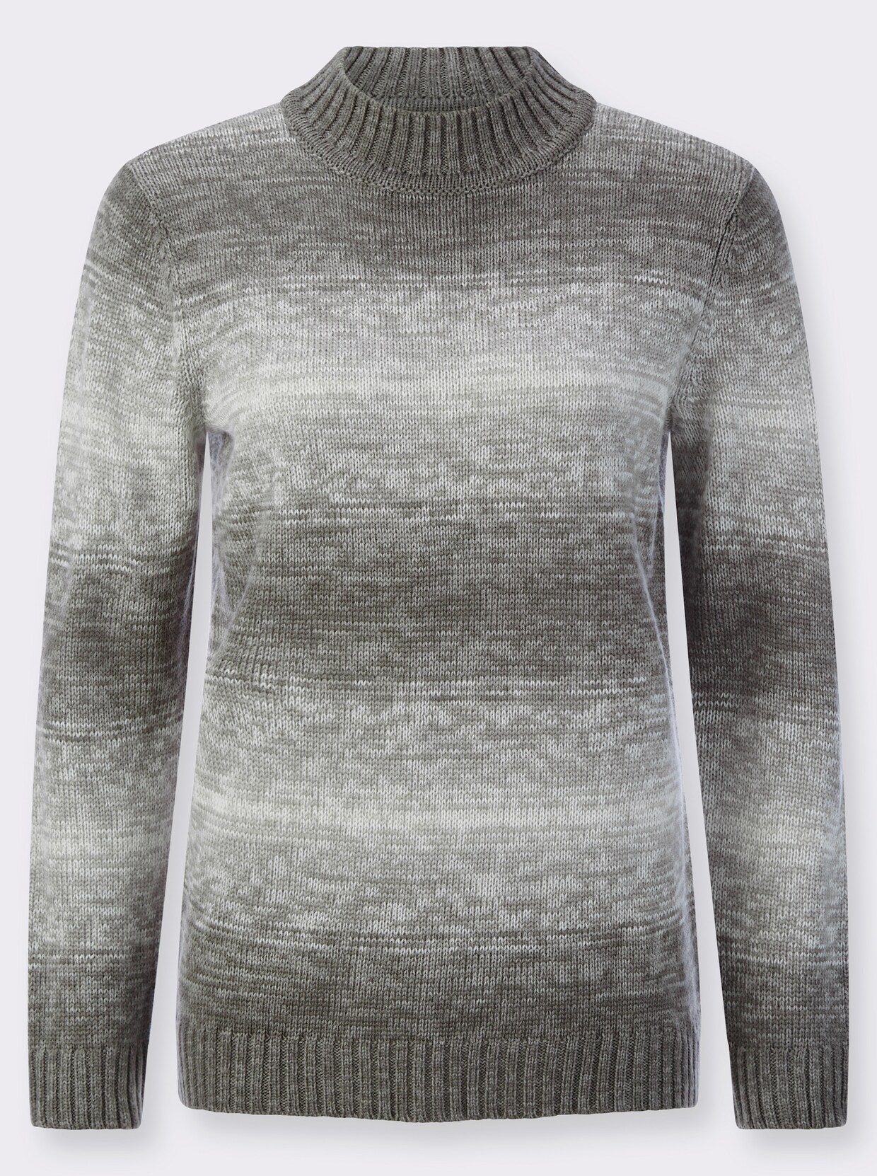 Stehkragenpullover - grau-anthrazit-geringelt
