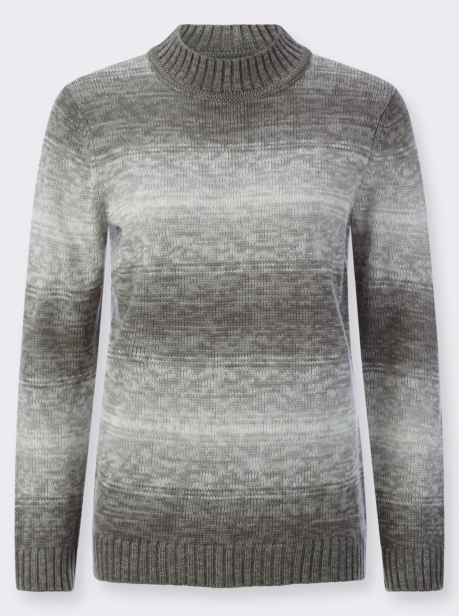 Stehkragenpullover in trageangenehmer Qualität - grau-anthrazit-geringelt