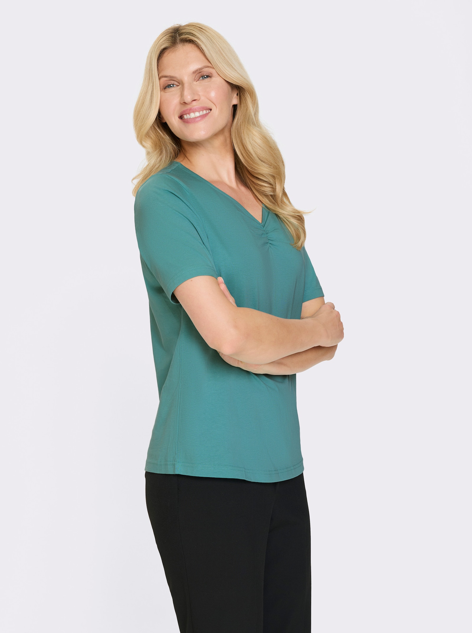 Tričko, kr.ruk., srd. výstrih - oceánová