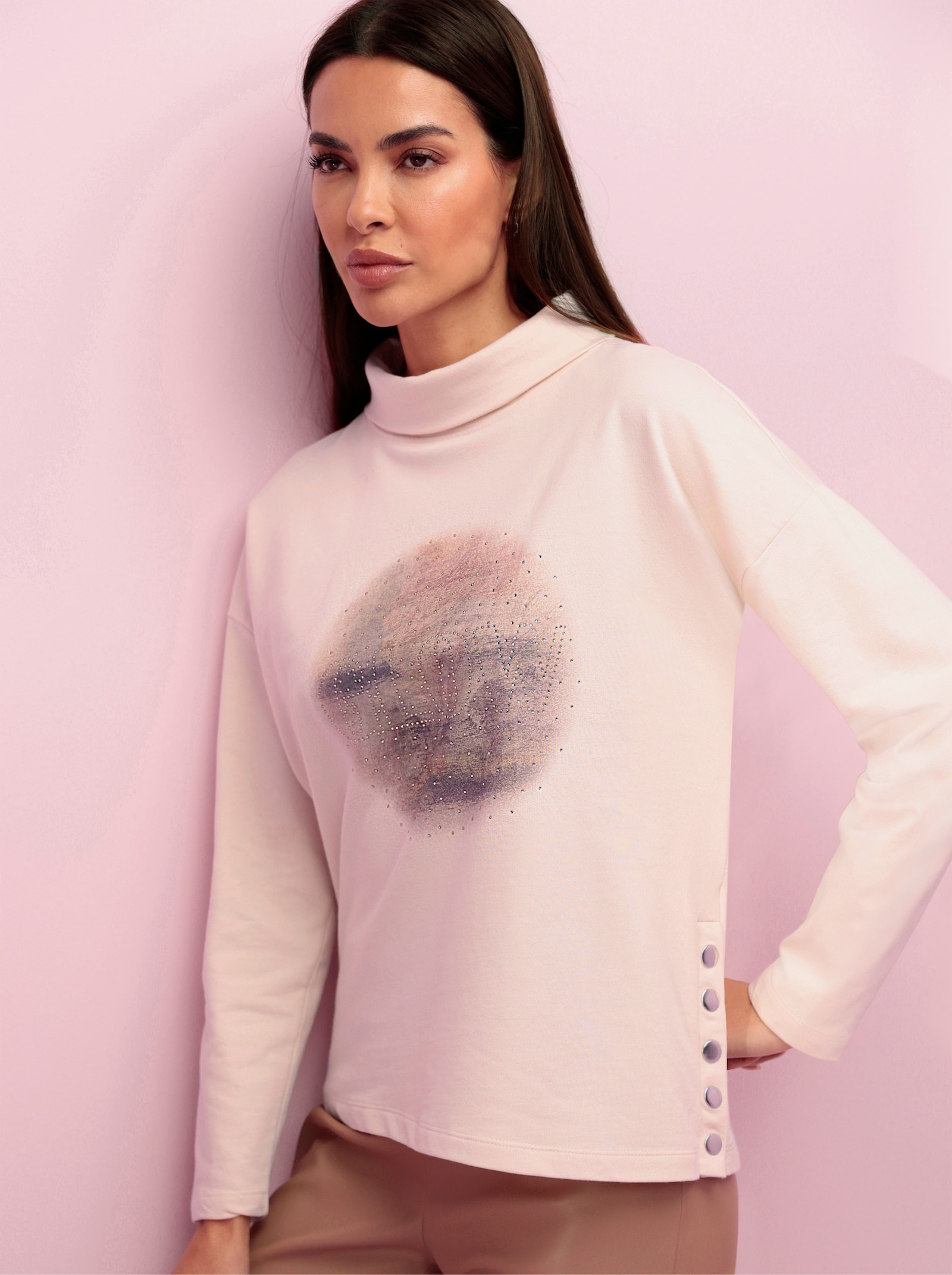 heine Sweatshirt avec pierres brillantes fantaisie - café au lait-kaki imprimé