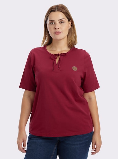 sheego Kurzarmshirt mit Bindeband am Ausschnitt - kirsche