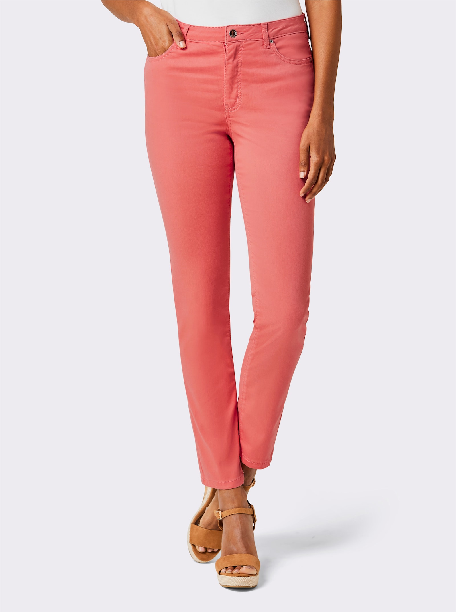 CREATION L PREMIUM 5-Pocket-Jeans in weichem Materialmix mit Lyocell - koralle