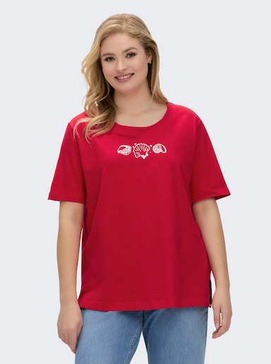 Kurzarmshirt mit Muschel-Druck - rot
