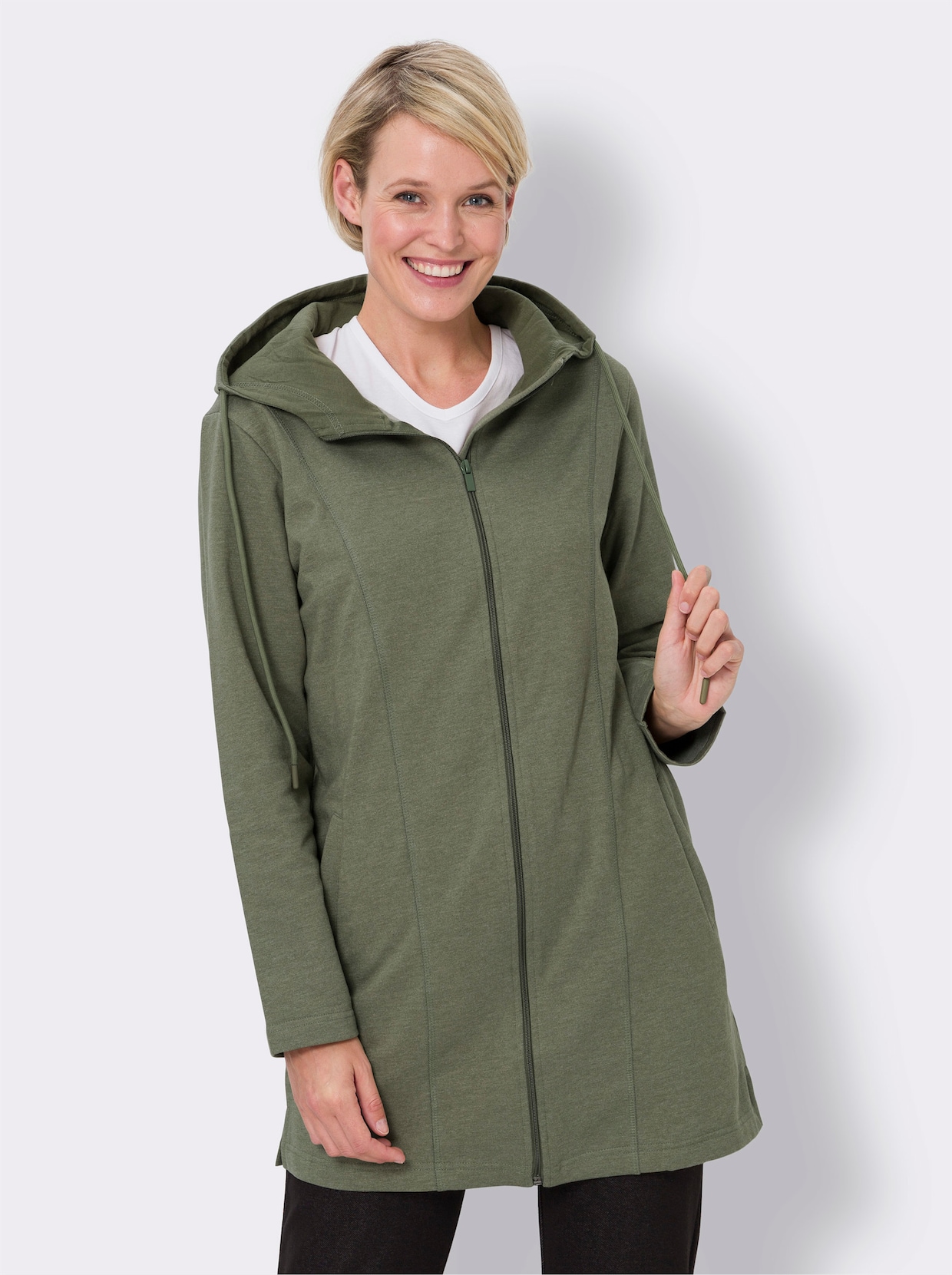 Long-Shirtjacke - khaki-meliert