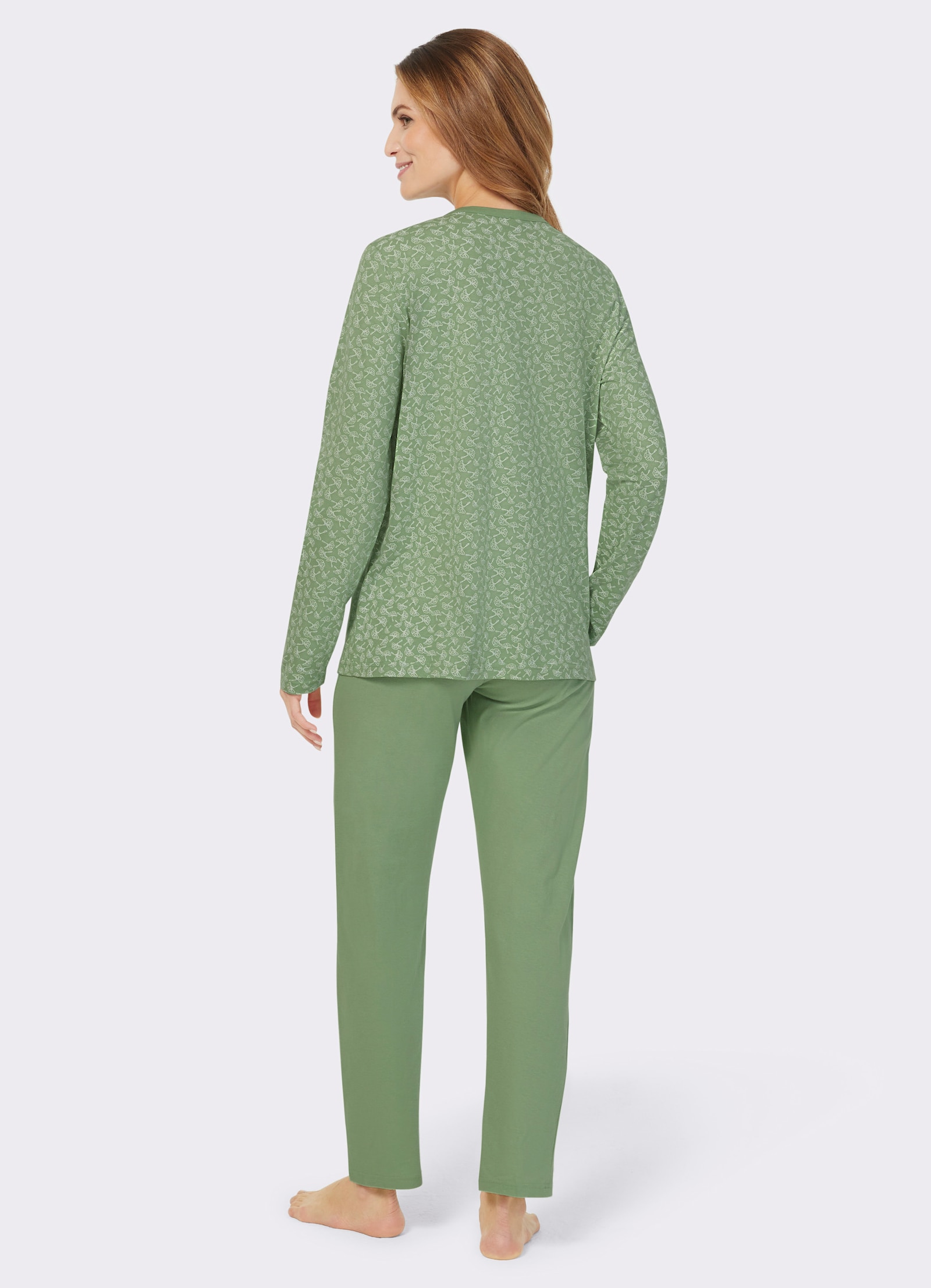 wäschepur Schlafanzug mit Blätterprint - eucalyptus-ecru-bedruckt