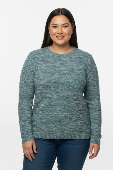 Rundhalspullover aus Melange-Strick - petrol-meliert