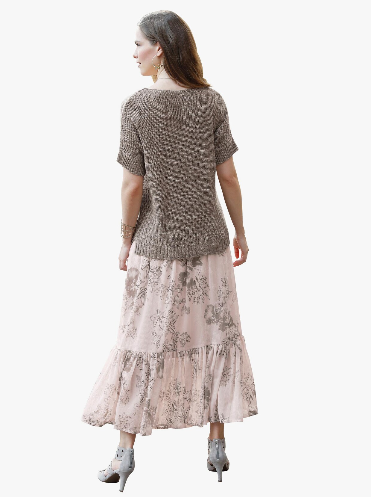 Volánová sukňa - Hnedosivý vzor