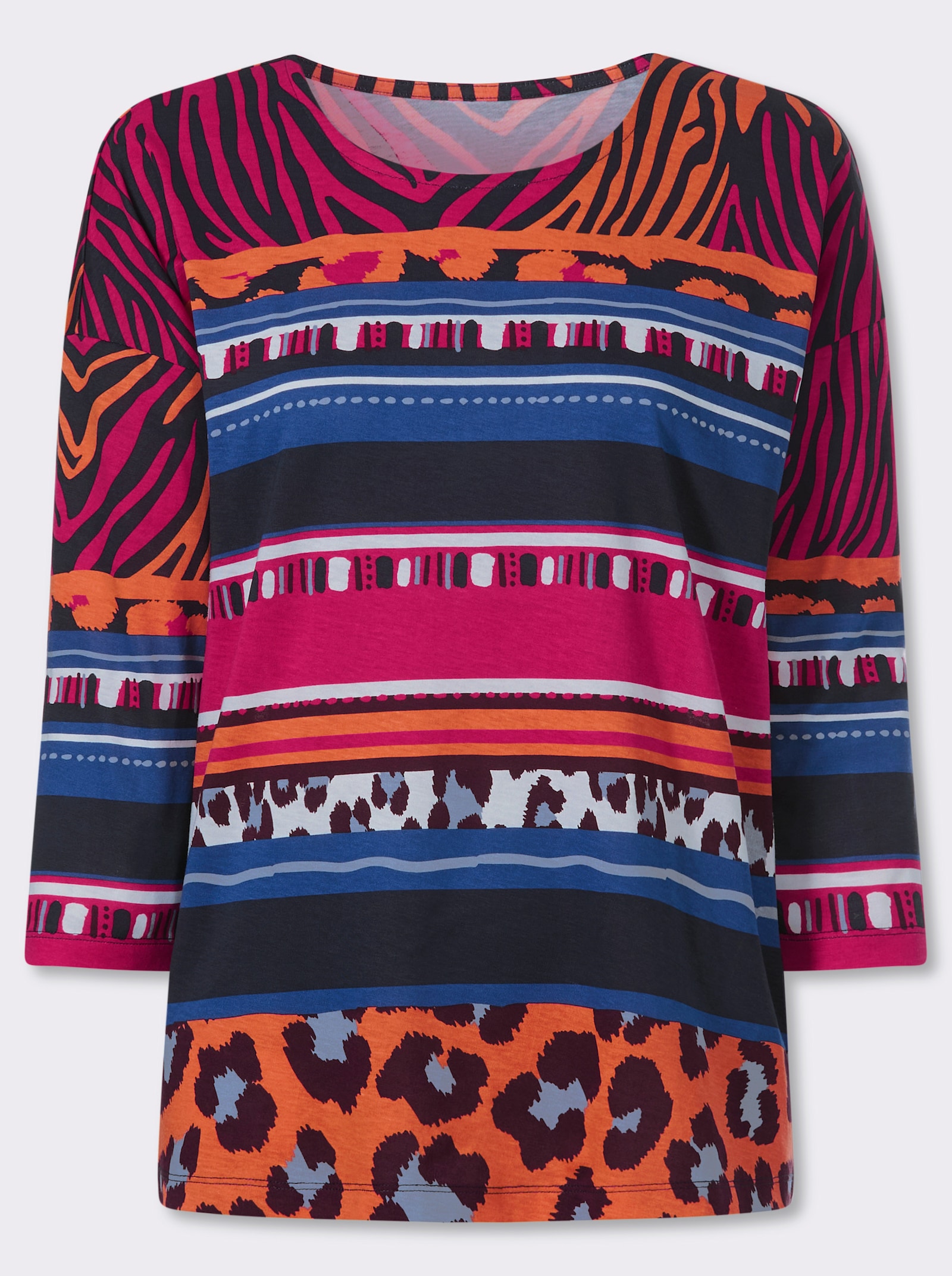 3/4-Arm-Shirt mit Animal-Streifen-Muster - orange-royalblau-bedruckt