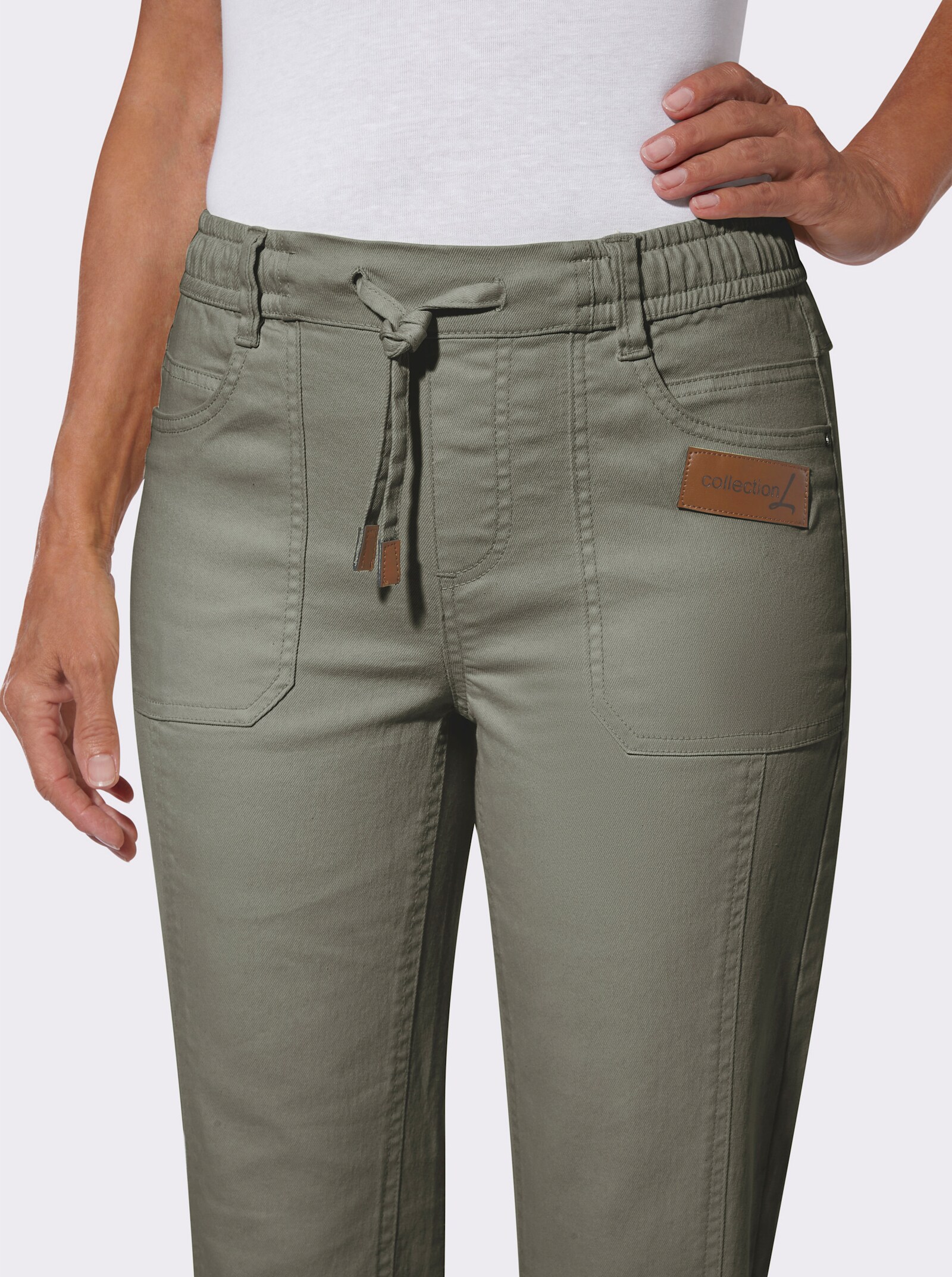 7/8-Jeans mit bequemem Schlupfbund - khaki