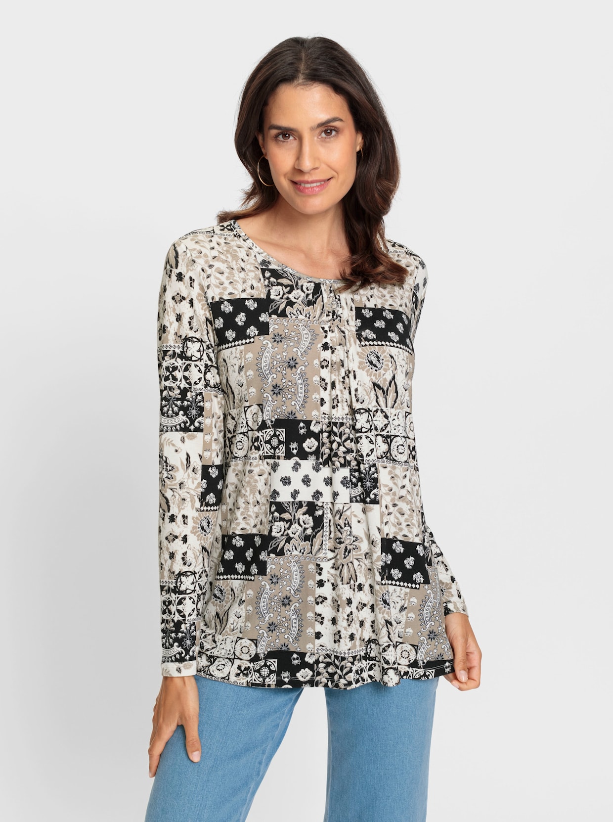 Tuniekshirt - zwart/ecru geprint