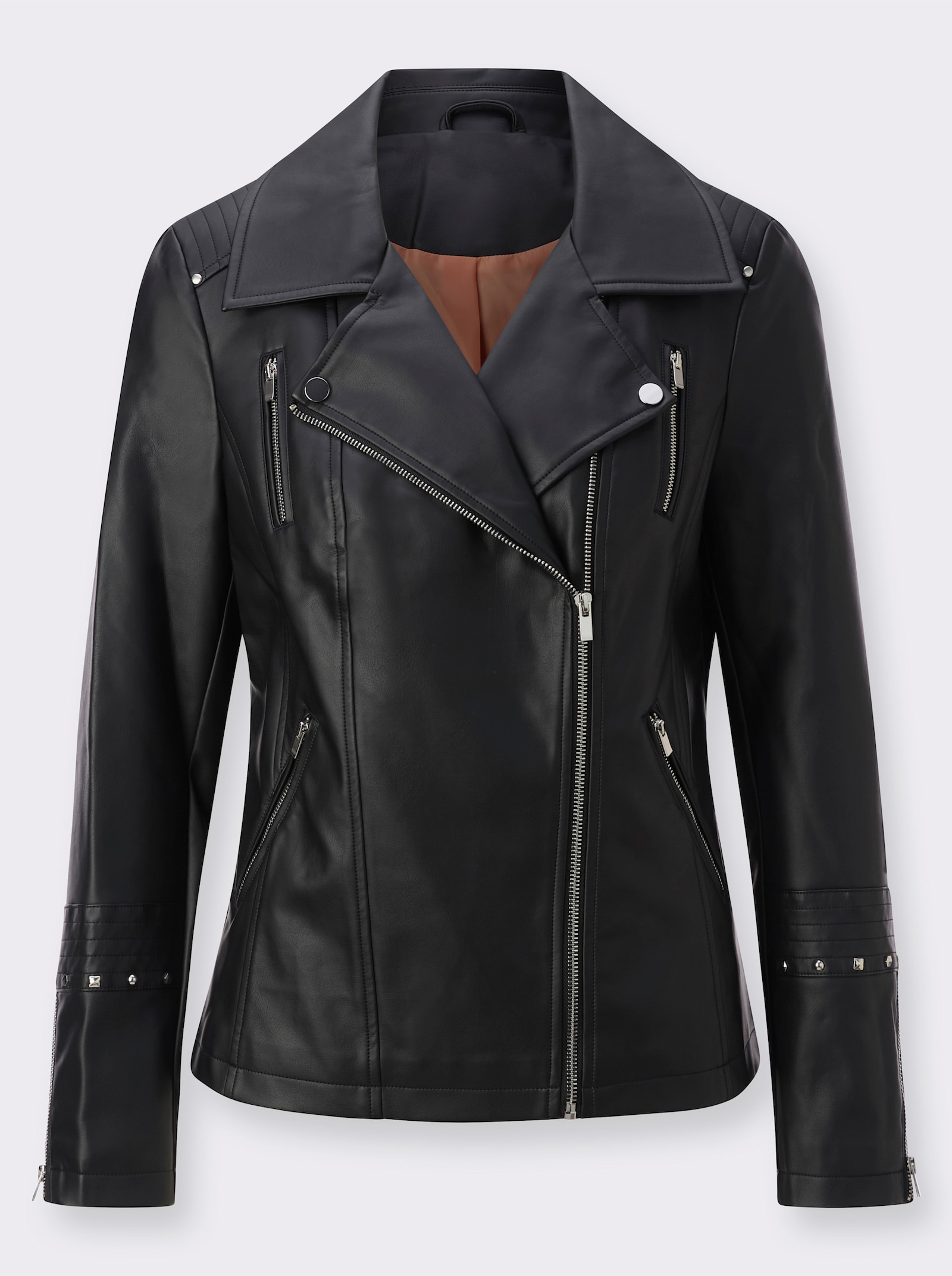 Lederimitatjacke im Biker-Look - schwarz