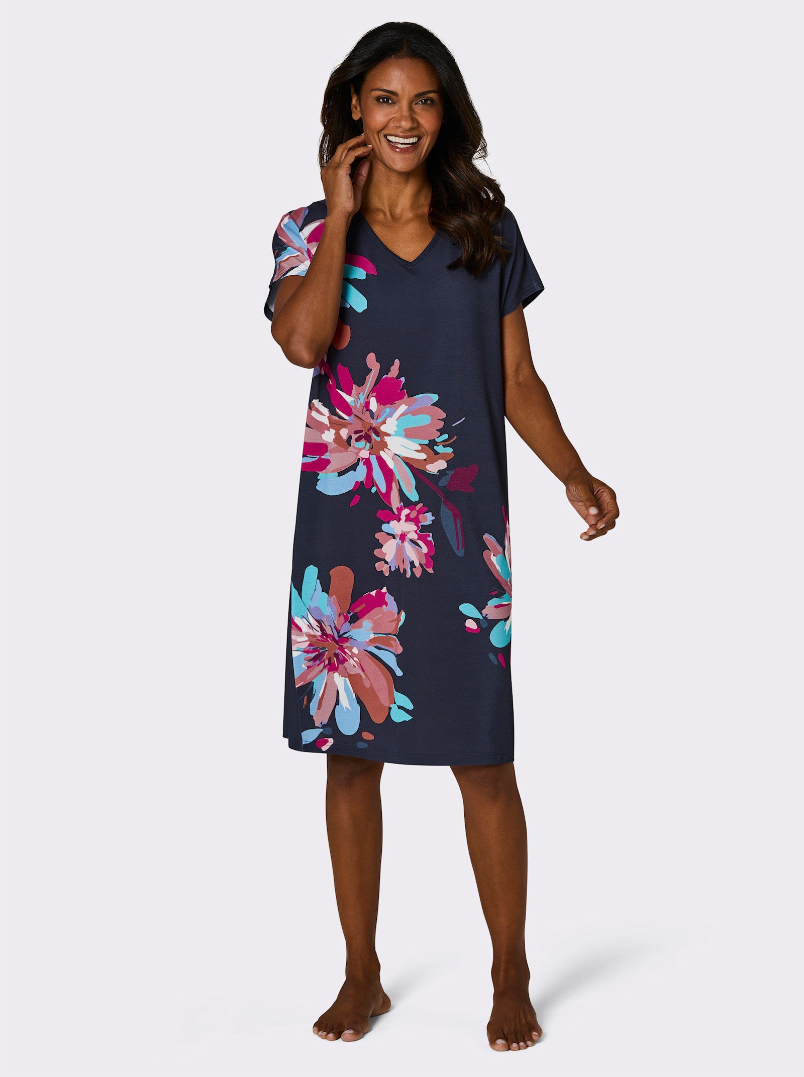 wäschepur Nachthemd - marine/fuchsia bedrukt