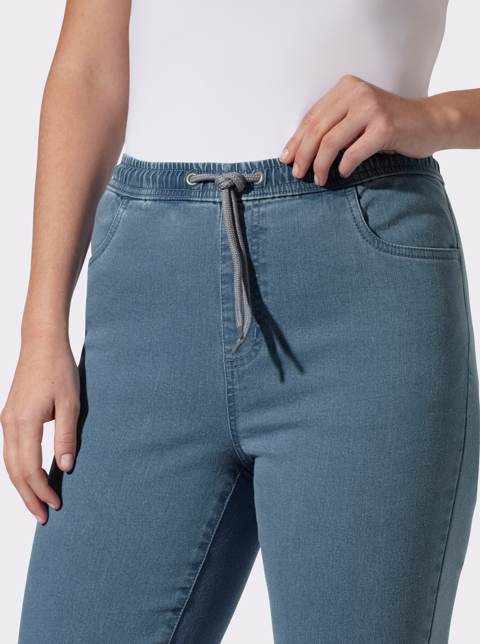 Thermojeans mit Rundum-Dehnbund - blue-bleached