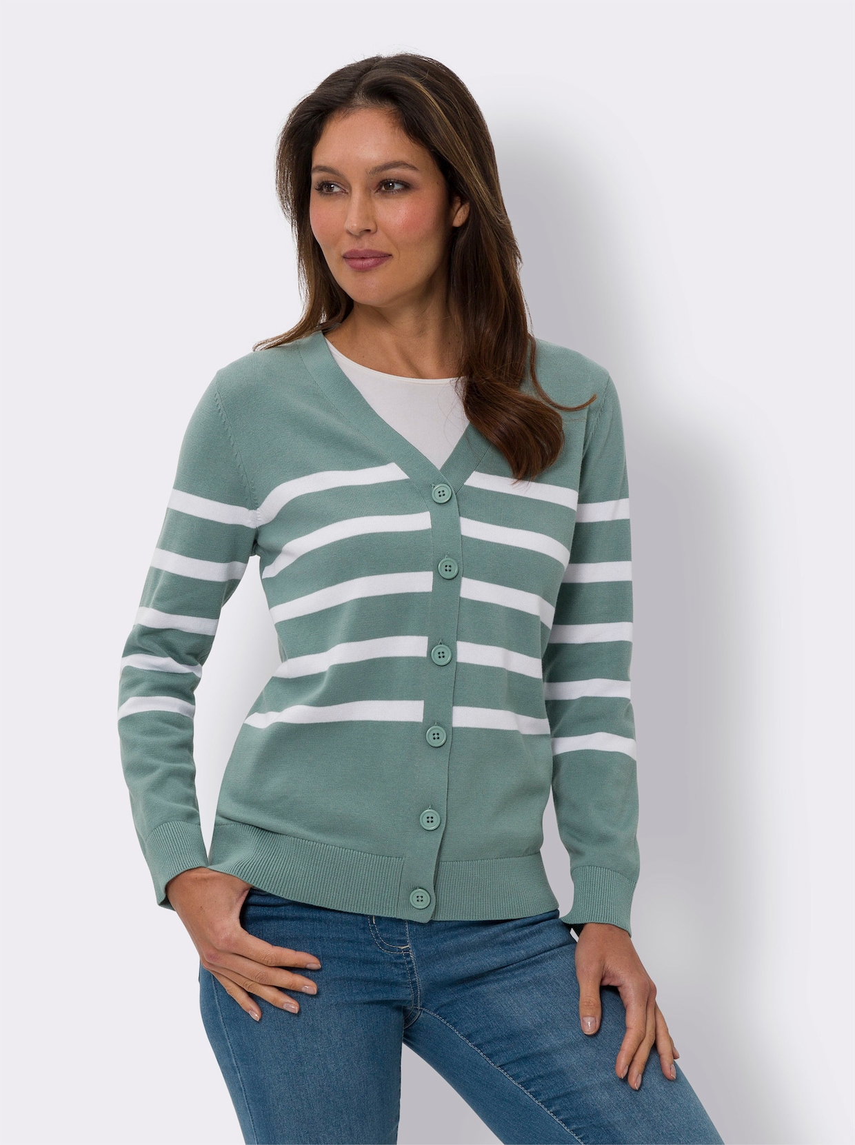 Strickjacke - jade-weiß