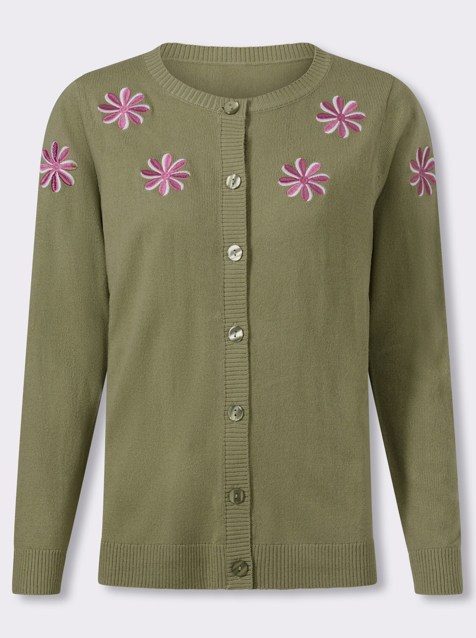 Strickjacke mit Blütenstickerei - schilf-mauve-gemustert