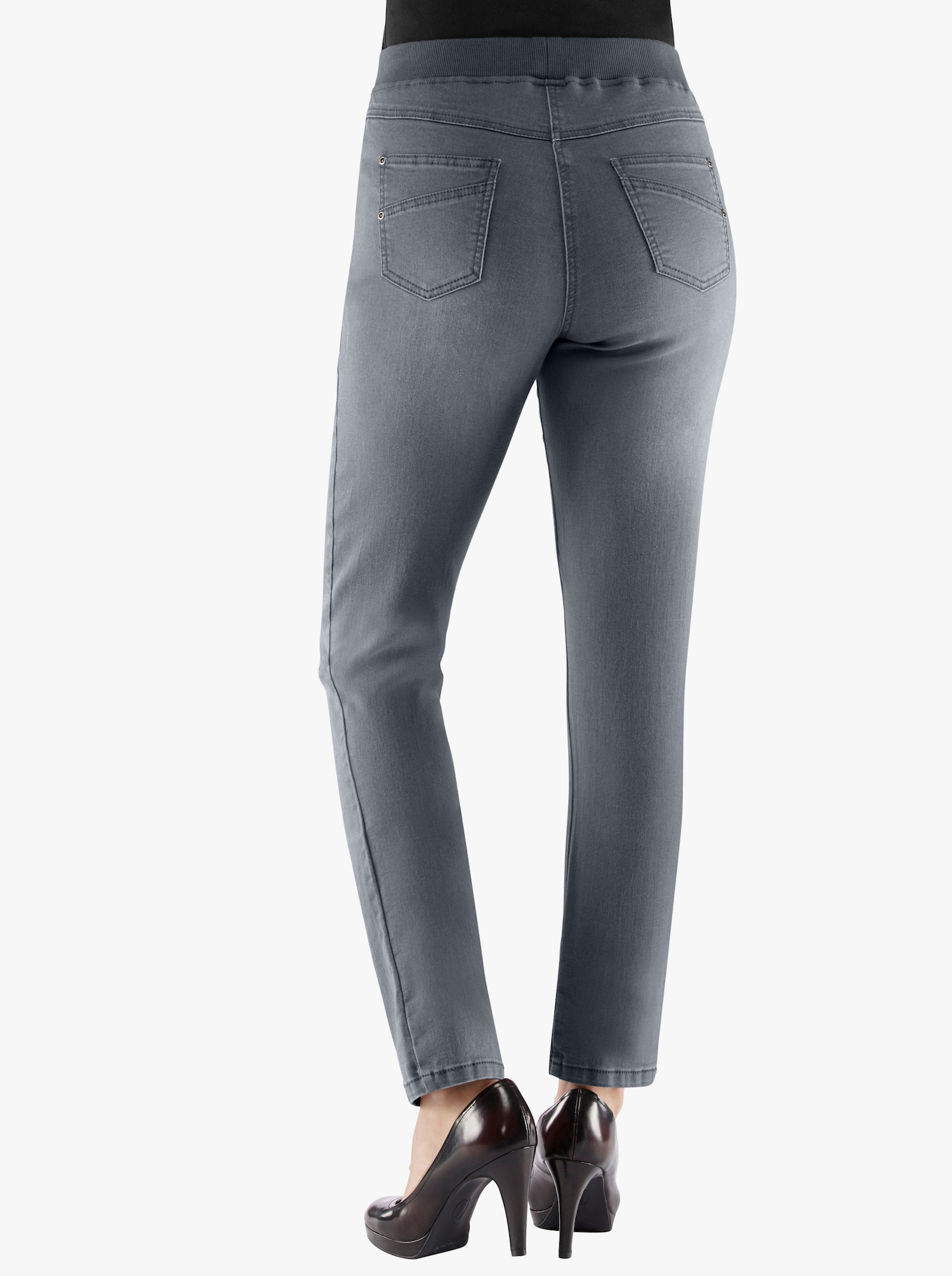 Navlékací džíny s žebrovaným elastickým pasem z úpletu - šedá-denim