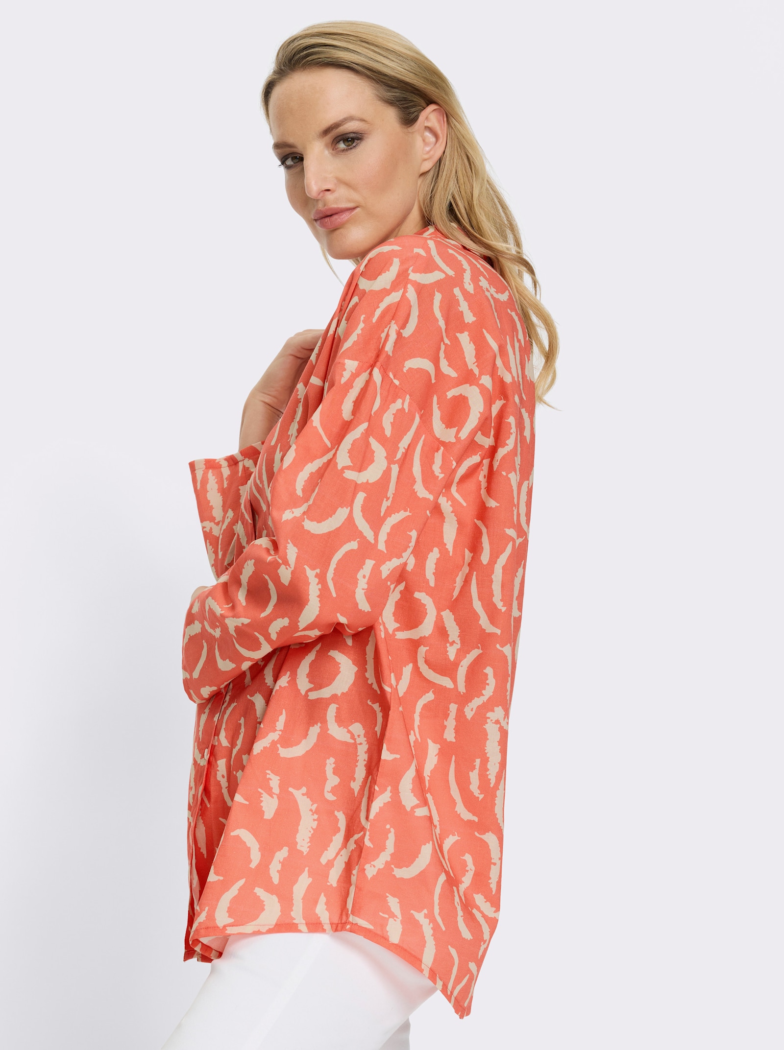 heine Druckbluse mit Hemdkragen - koralle-sand-bedruckt