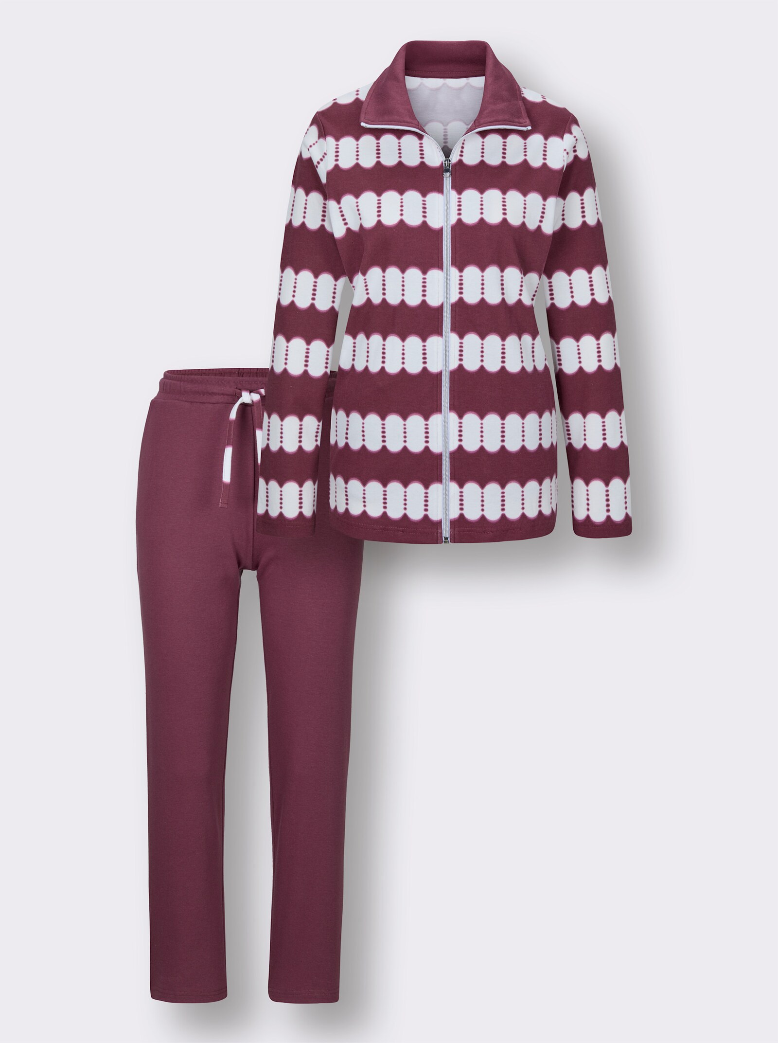 feel good Hausanzug mit 2 Taschen - bordeaux-ecru-bedruckt