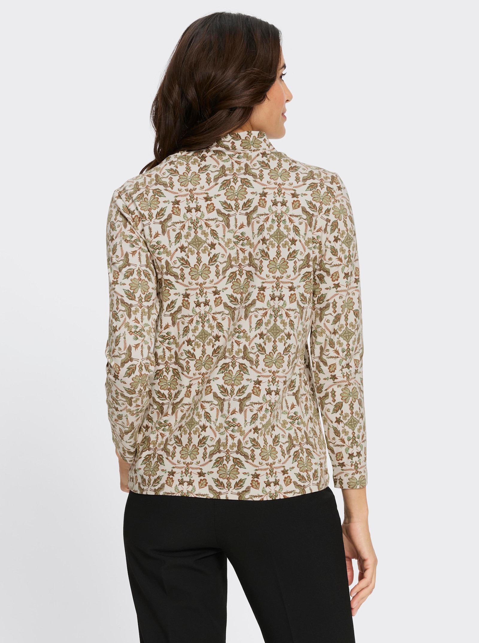 Stehkragenshirt - schilf-champagner-bedruckt