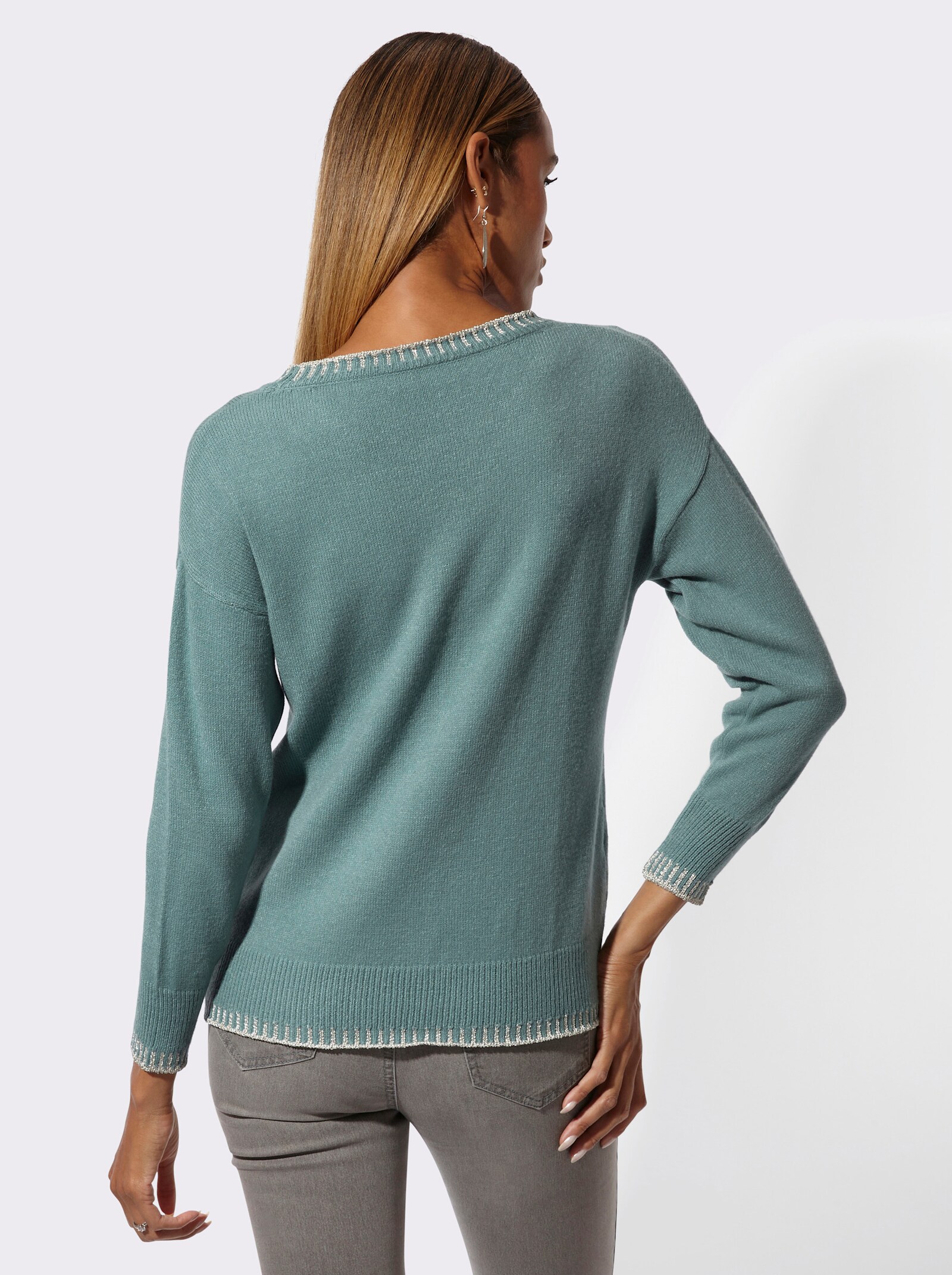 Langarm-Pullover mit Glanzgarn - jade