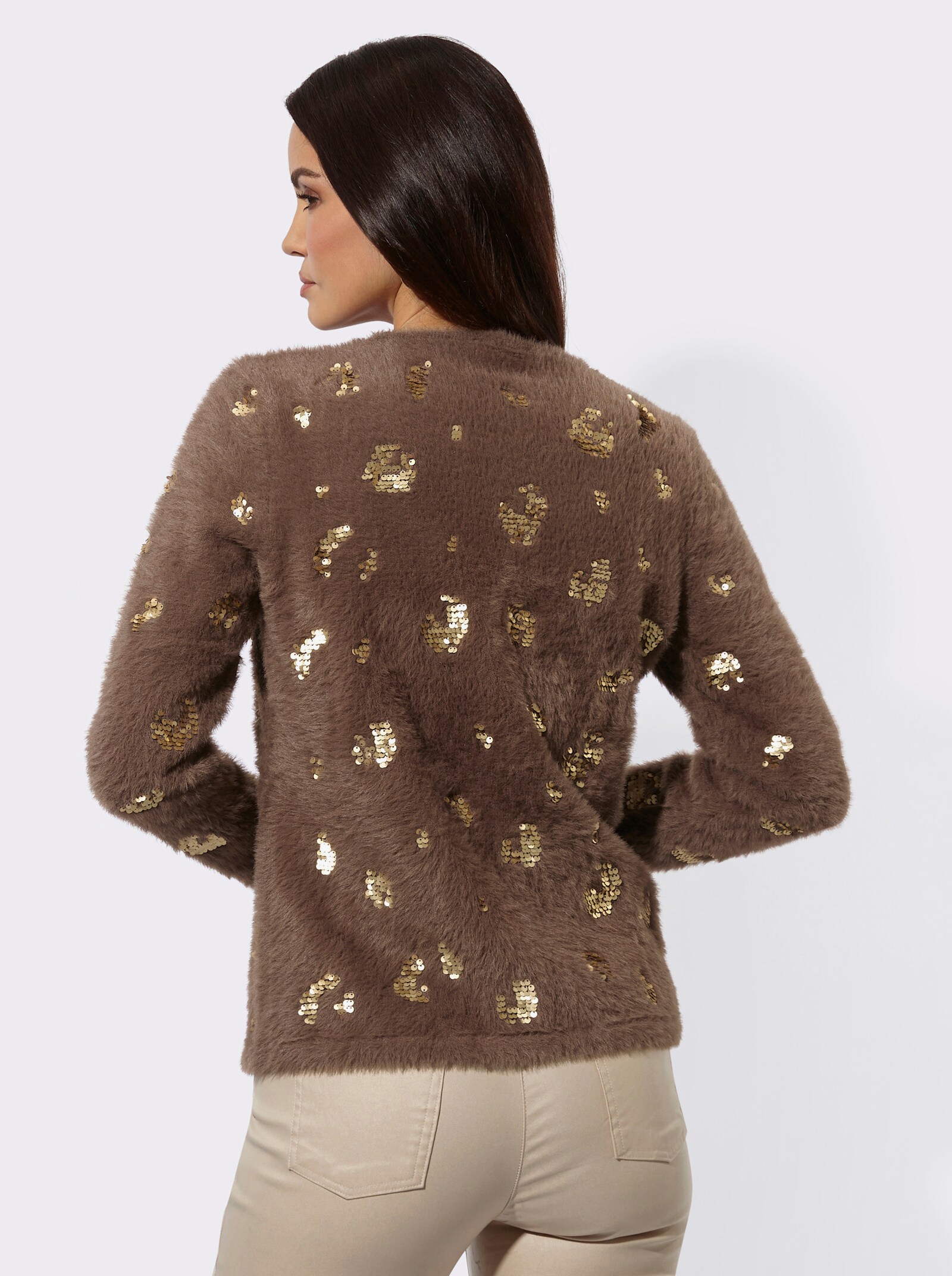 Langarm-Pullover mit Pailletten-Verzierung - schoko