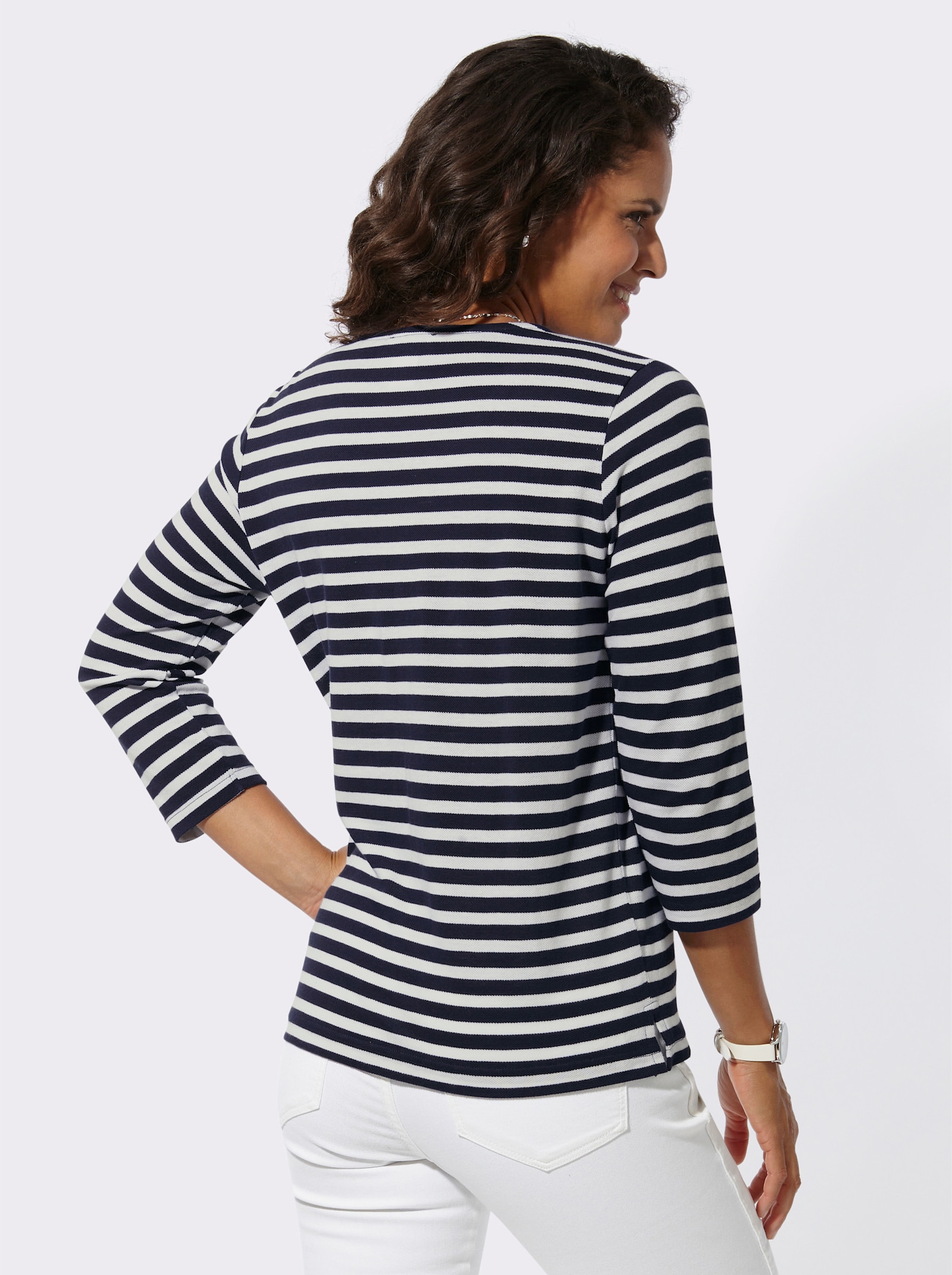 Ringelshirt mit Metallplättchen vorne - marine-weiß-geringelt