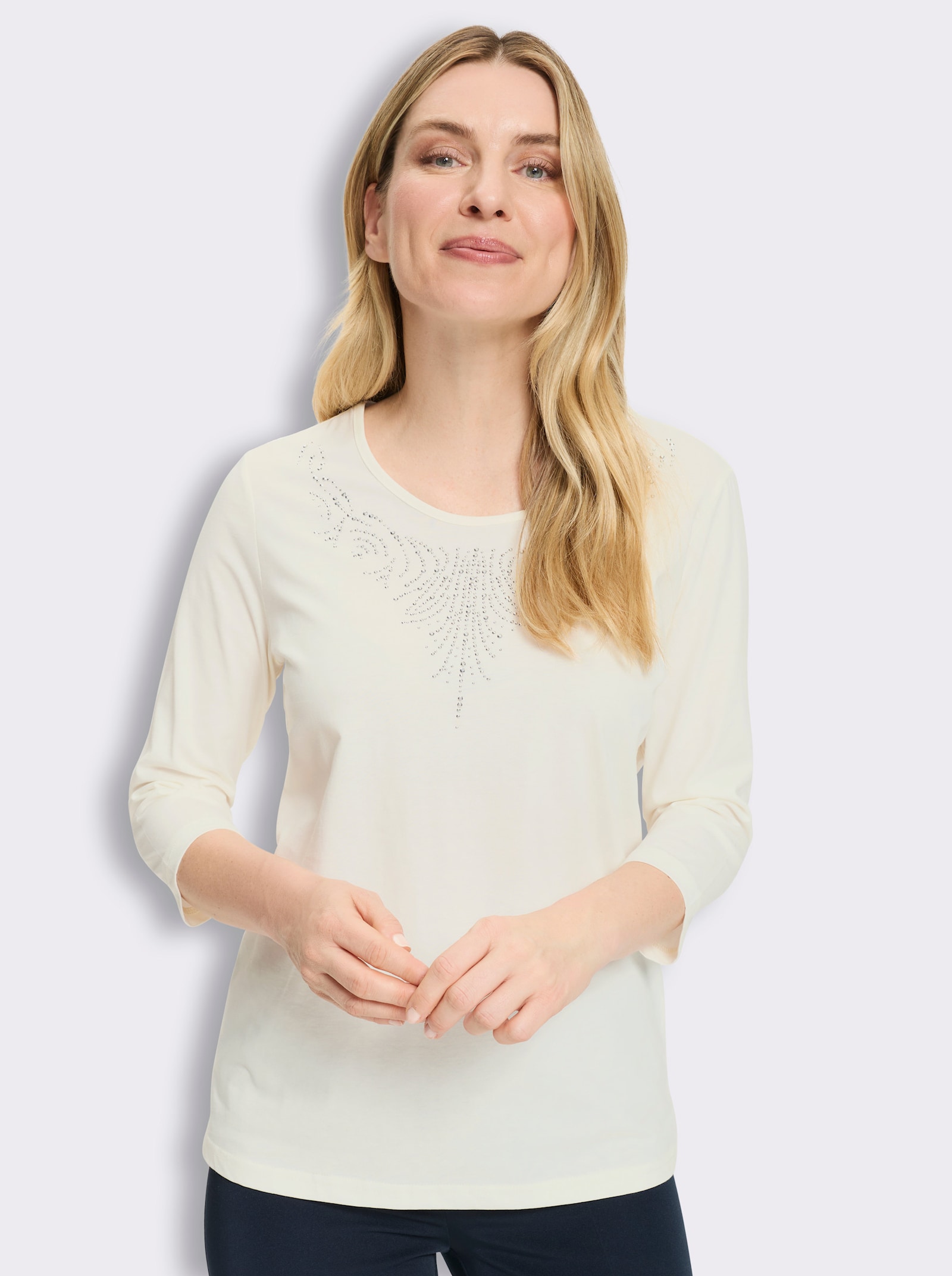 3/4-Arm-Shirt mit Glitzersteinchen - champagner