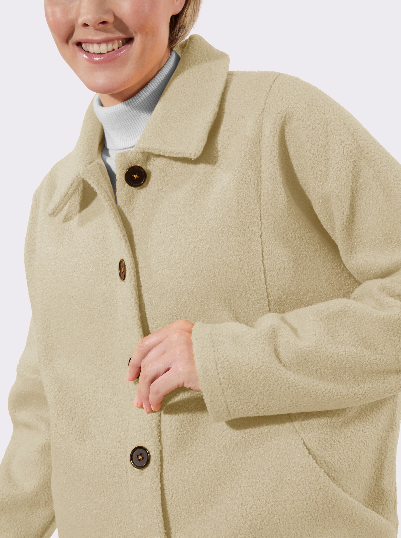 Longjacke mit Fledermausärmeln, Bouclé-Qualität - sand