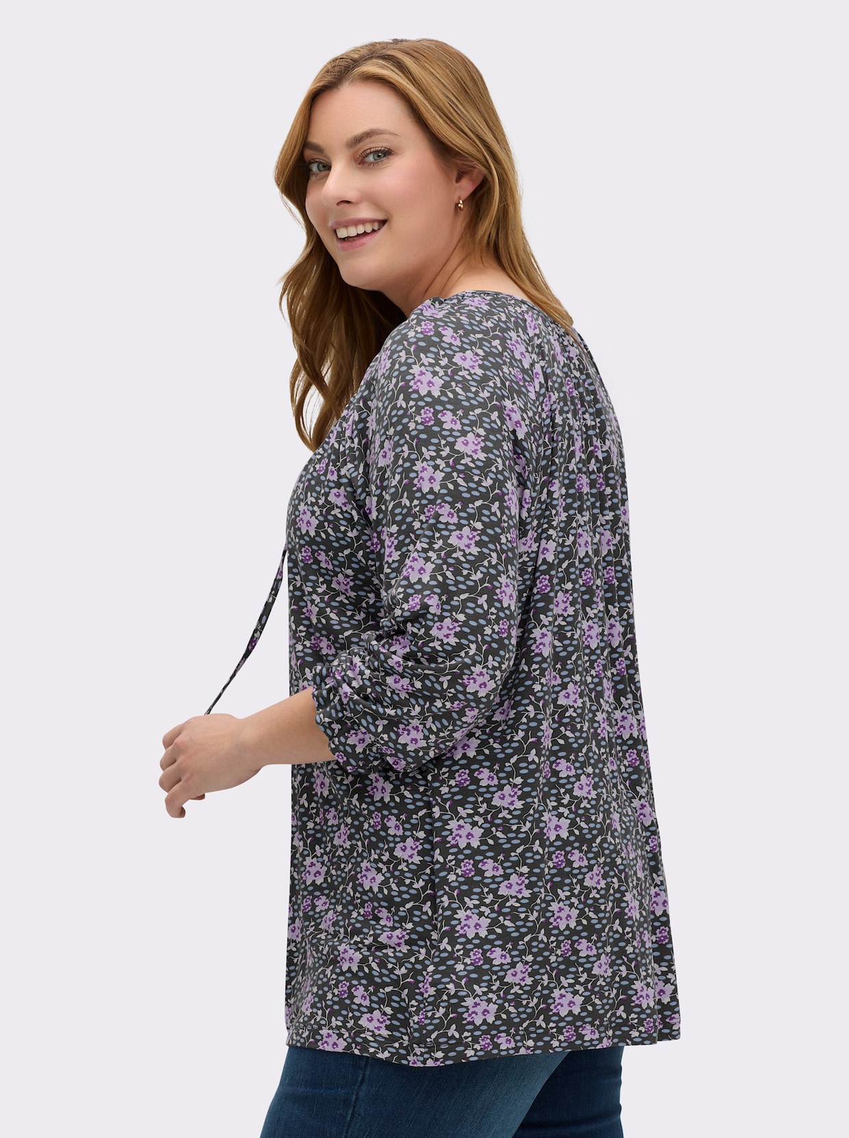 Tunikashirt in weit ausgestellter A-Linie - graphit-flieder-gemustert