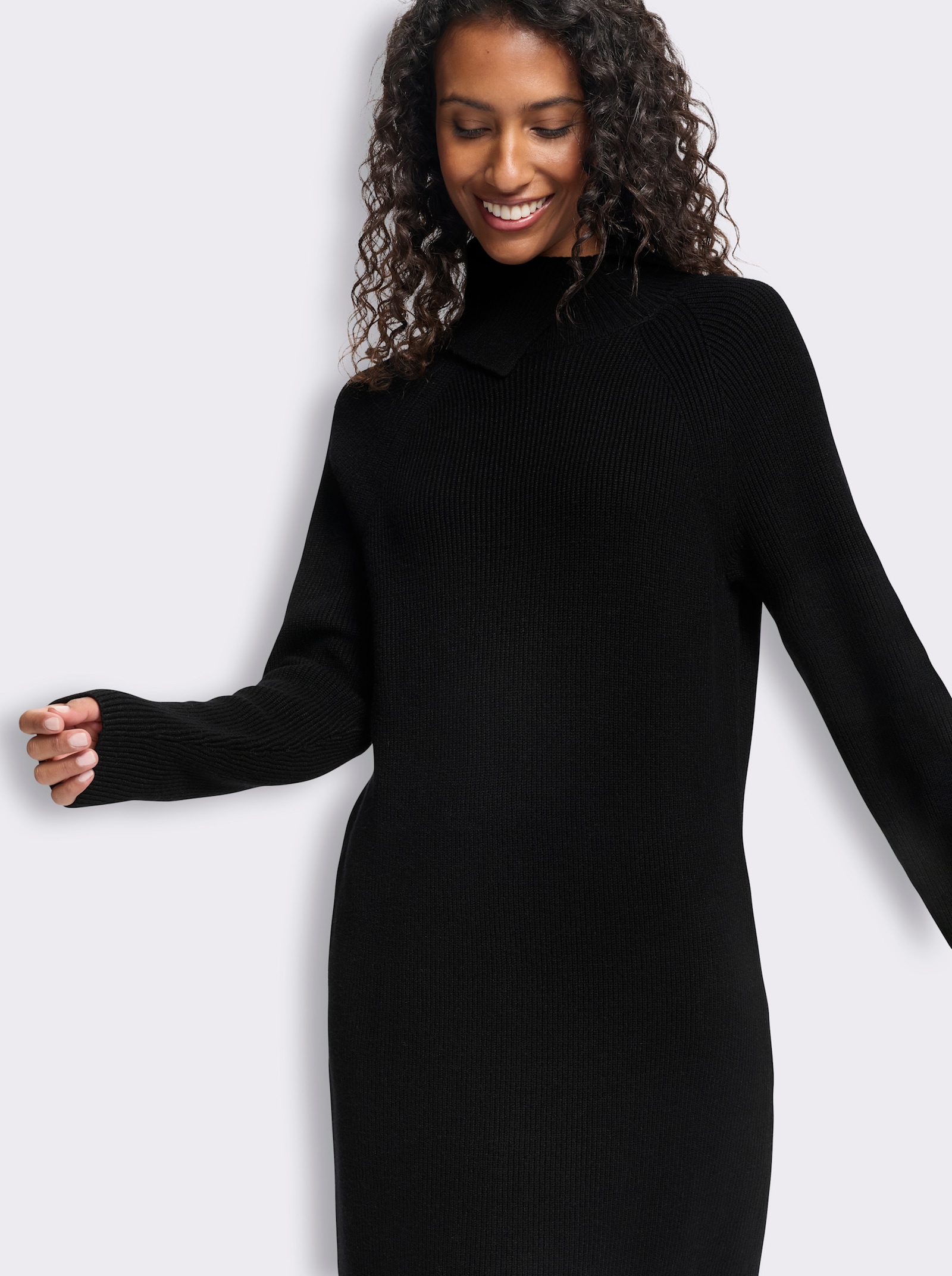 heine Strickkleid mit Umlegekragen - schwarz