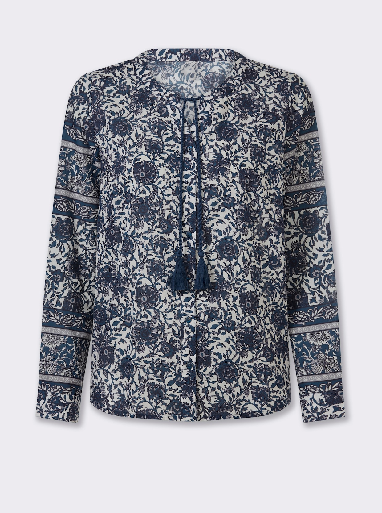 heine Druckbluse - champagner-dunkelblau-bedruckt