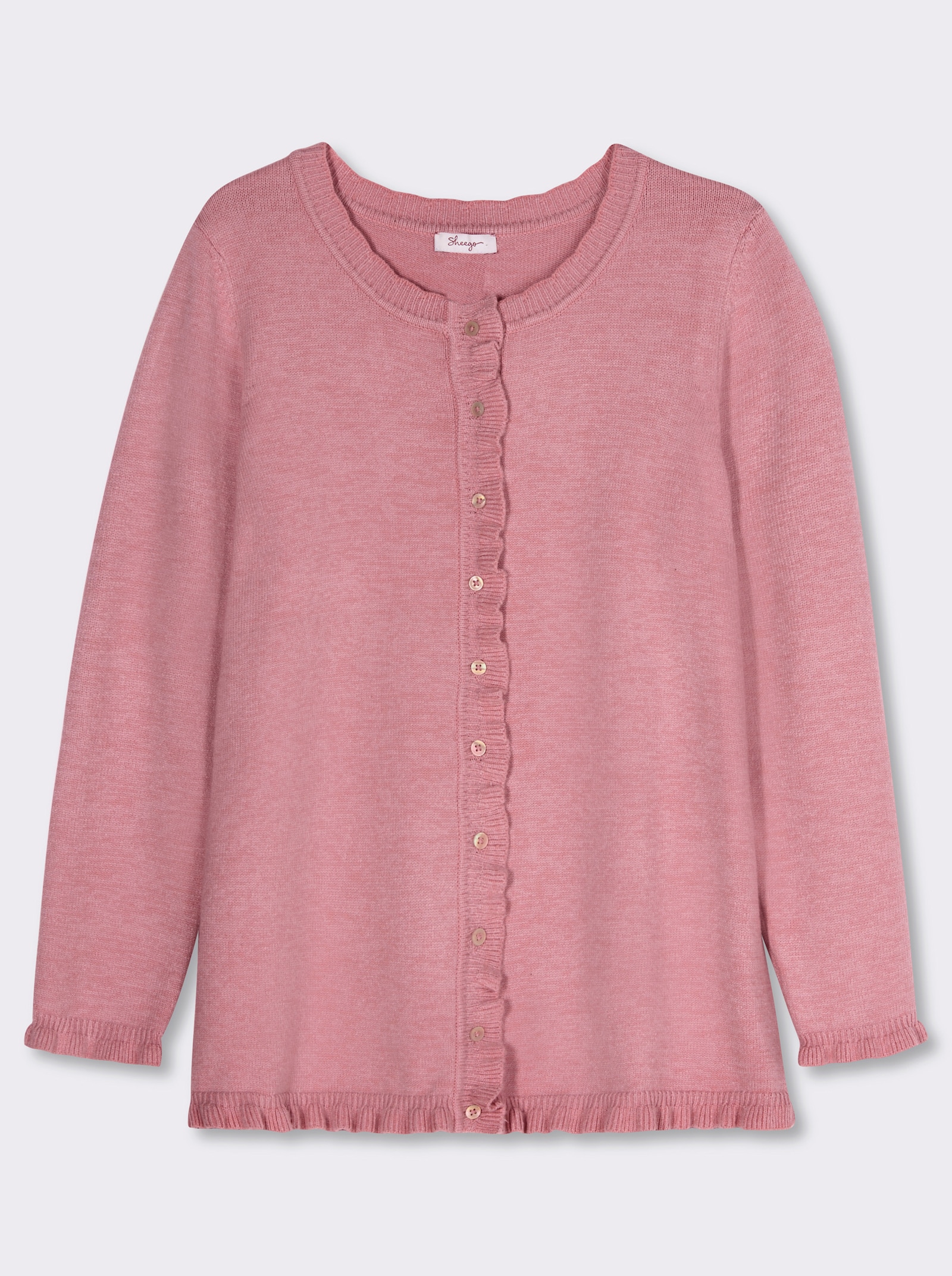 sheego Cardigan mit verspielten Volants - hortensie-meliert