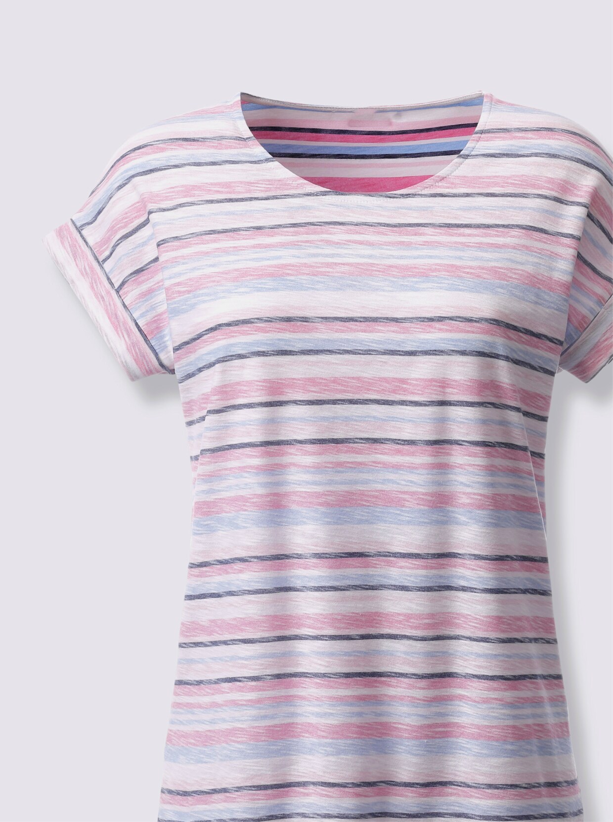 Shirt met ronde hals - roze/bleu gestreept