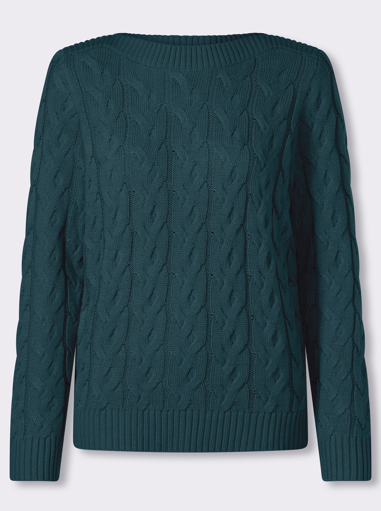 Langarm-Pullover mit Zopfmuster - petrol