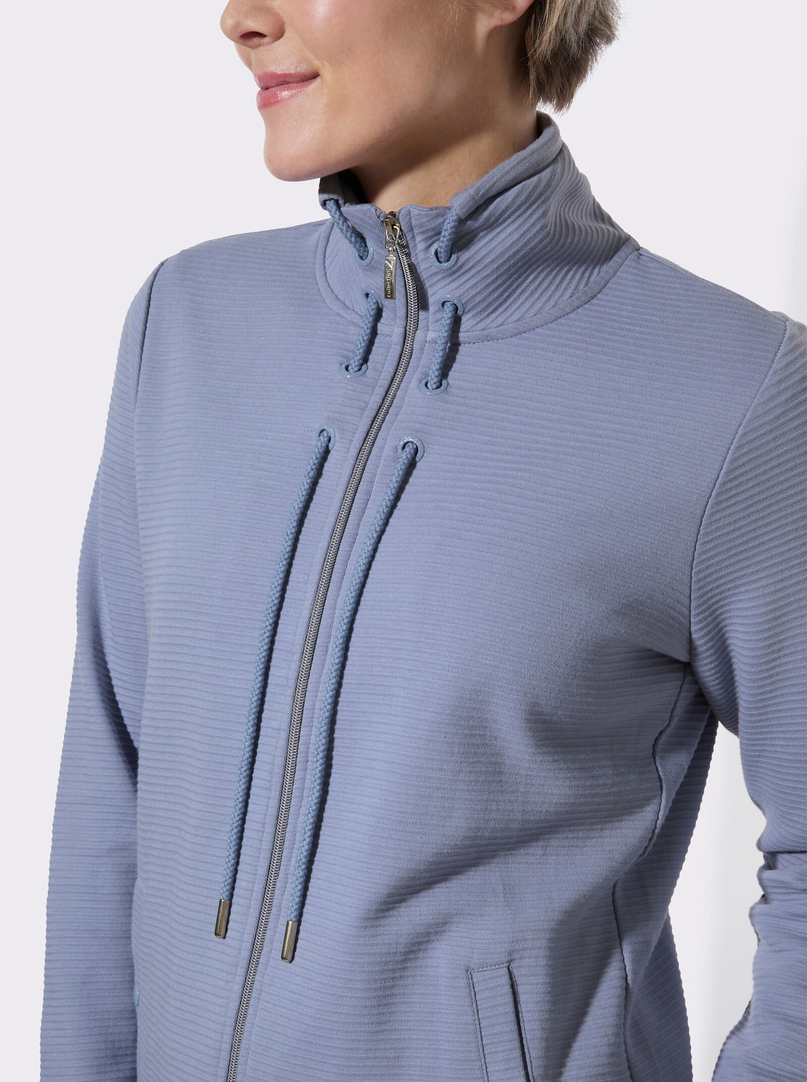 Shirtjacke in modischer Ripp-Optik - taubenblau