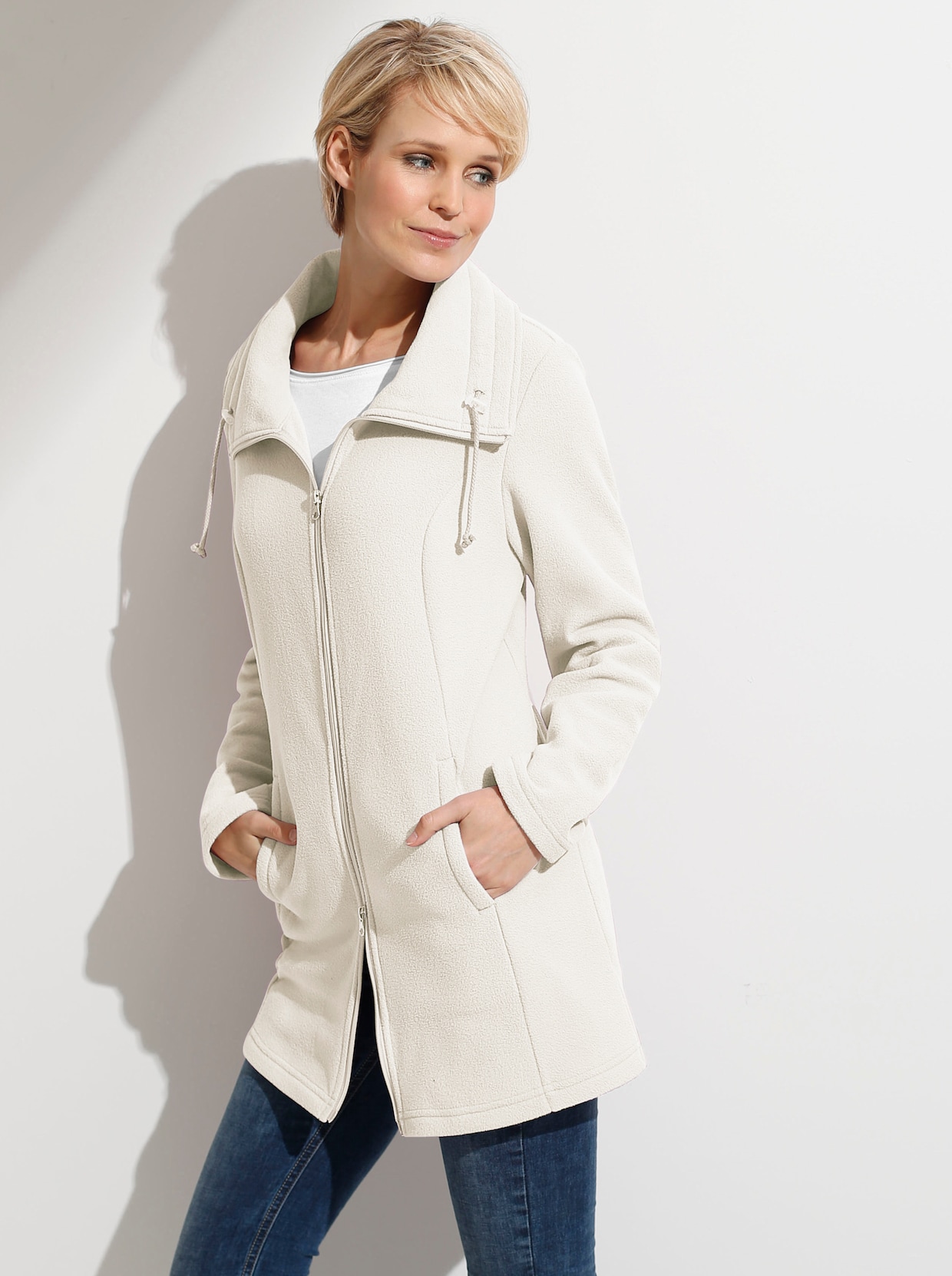 Fleecová bunda - vlněná bílá