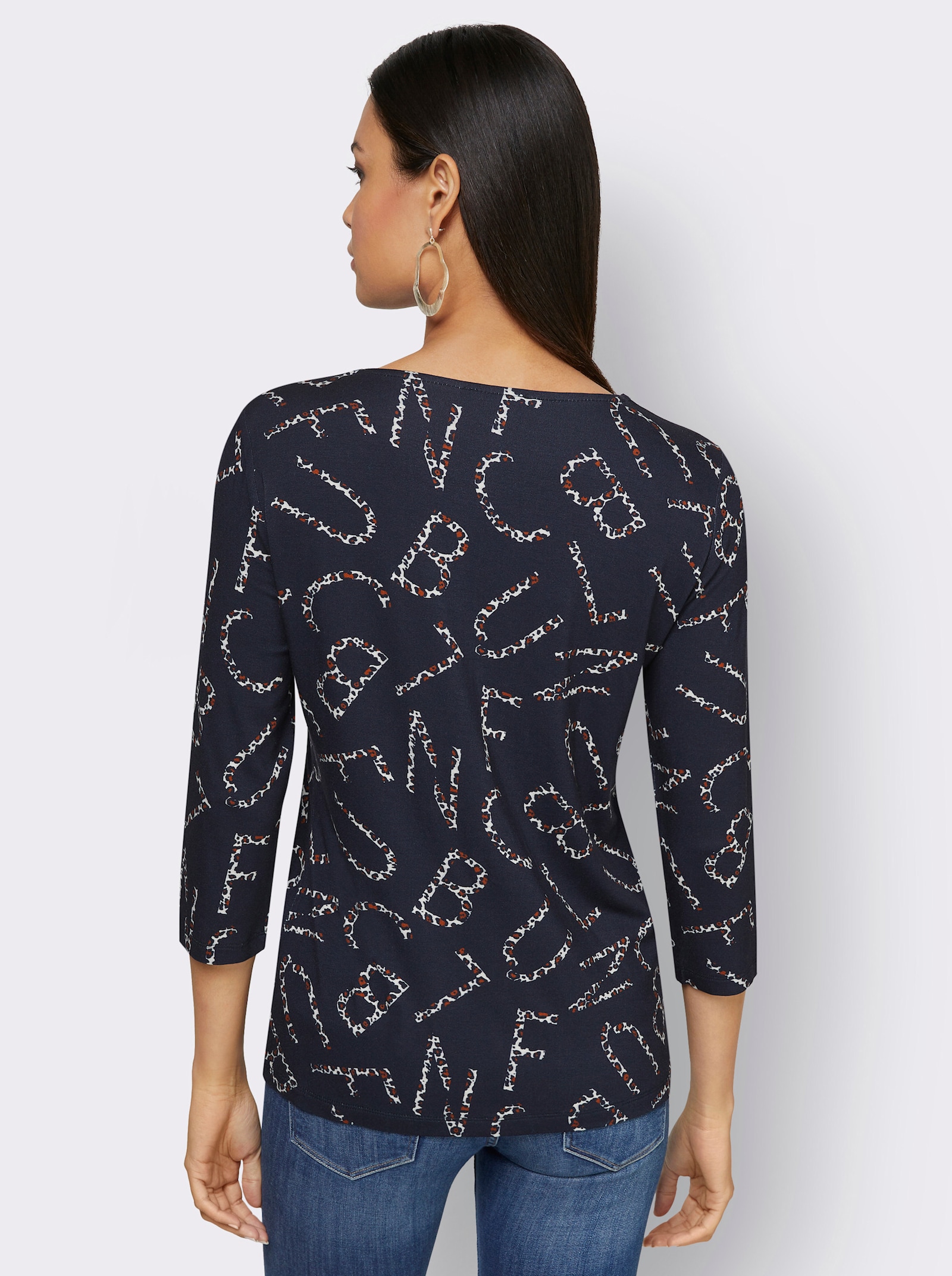 3/4-Arm-Shirt mit Leo-Dessin - marine-cognac-bedruckt