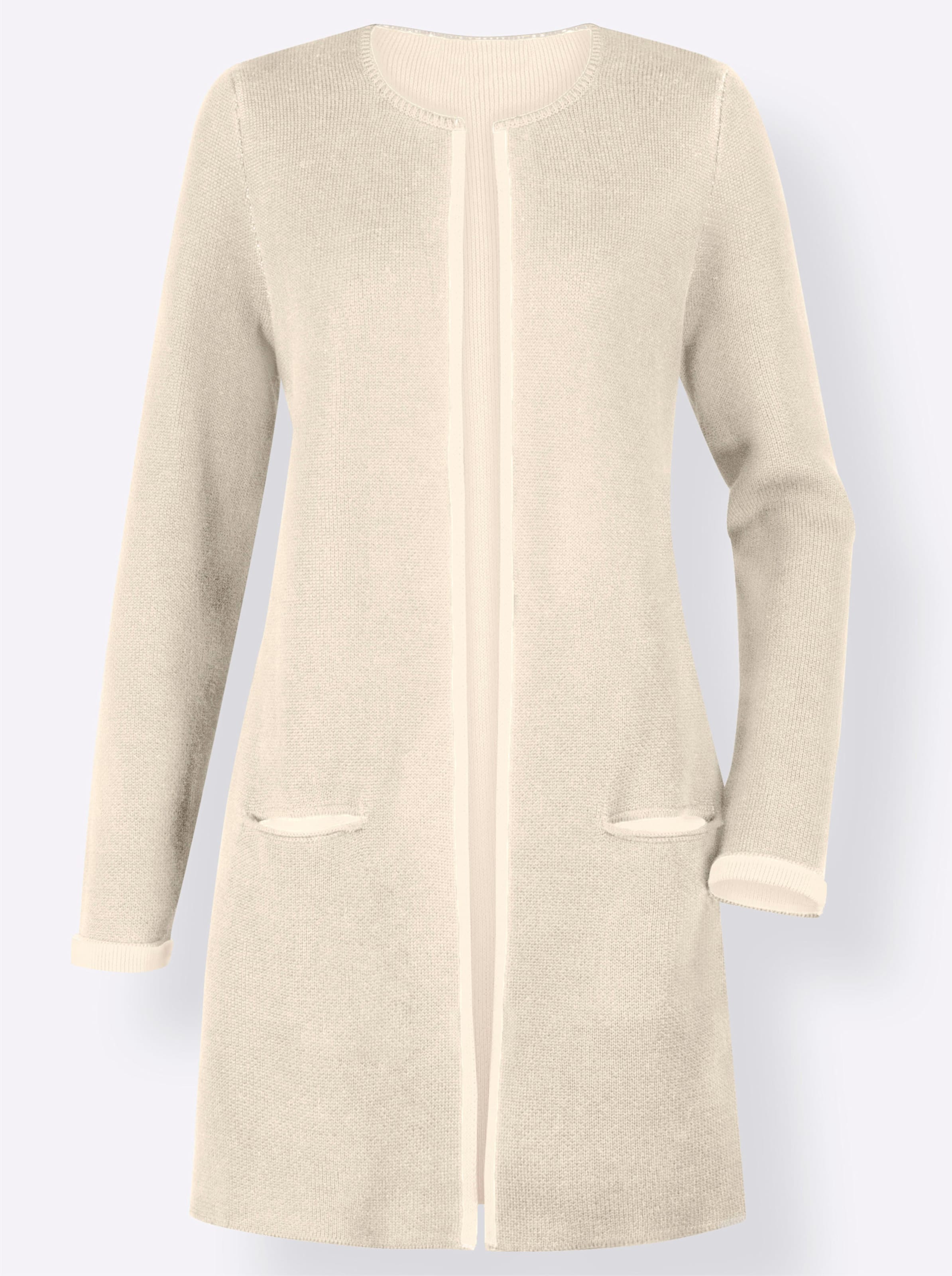 Création L Damen Beige/Weiß Strickjacke Creation L, Gr. 50, (, Ecru), 47% Baumwolle, 47% Polyacryl, 6% Polyamid, Unifarben, Figurumspielend, Strickjacken Str... - Bild 3