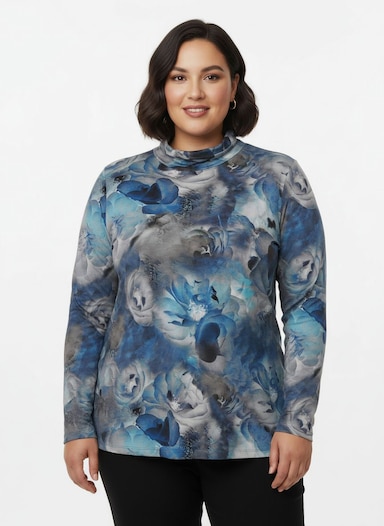 Rollkragenshirt im floralen Dessin - marine-bedruckt