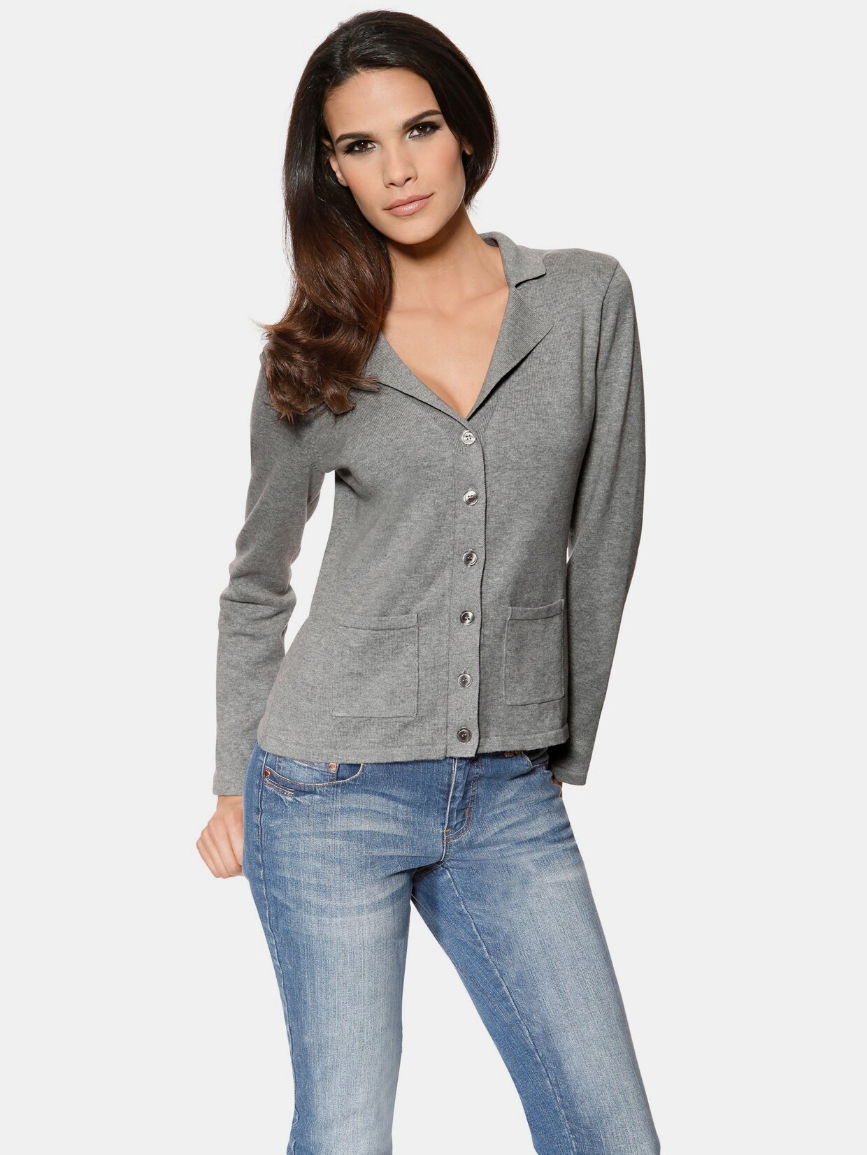 Linea Tesini Feinstrickjacke - grau-melange