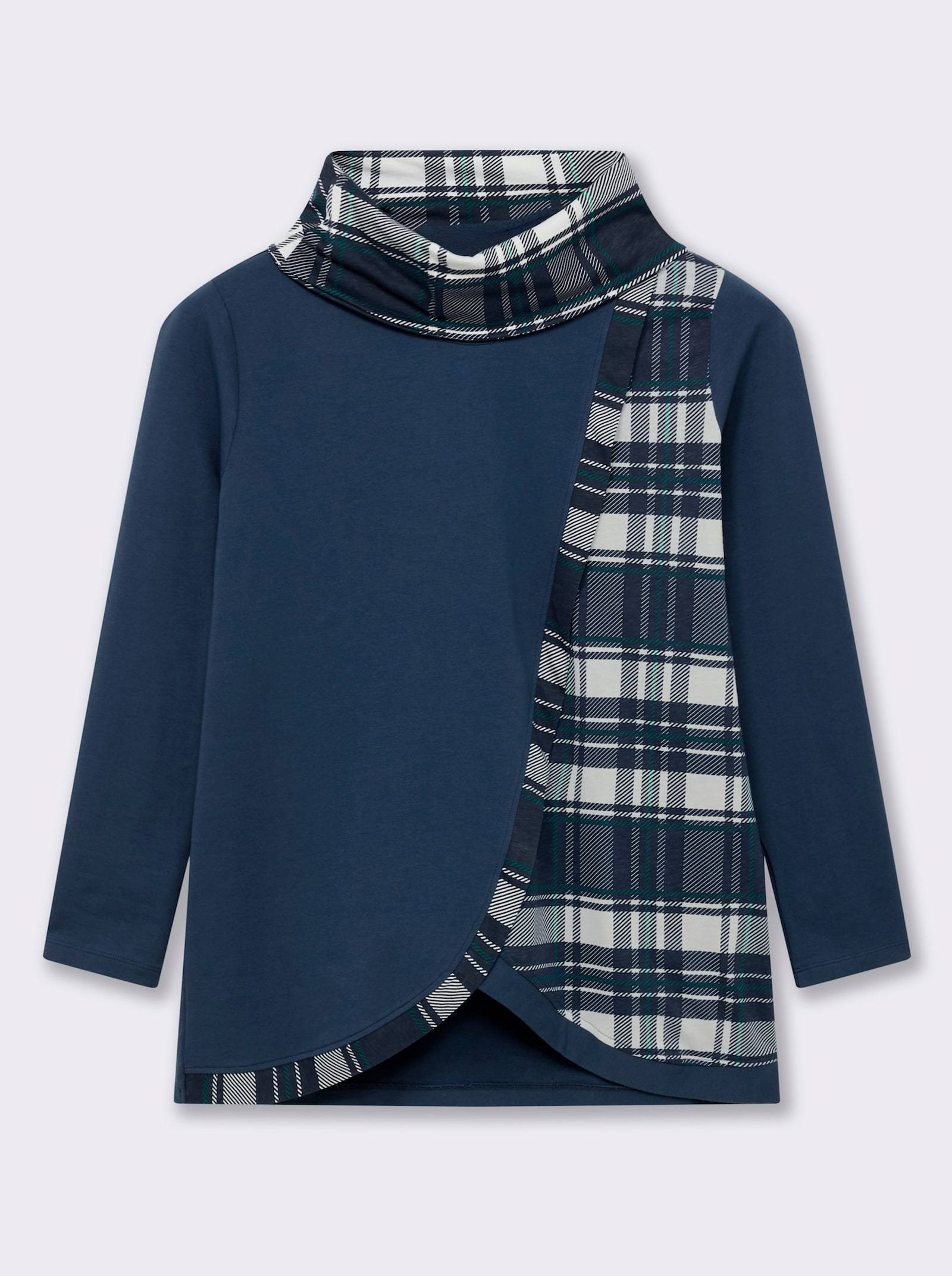 Sweatshirt mit Karo-Einsätzen - dunkelblau-weiß-gemustert