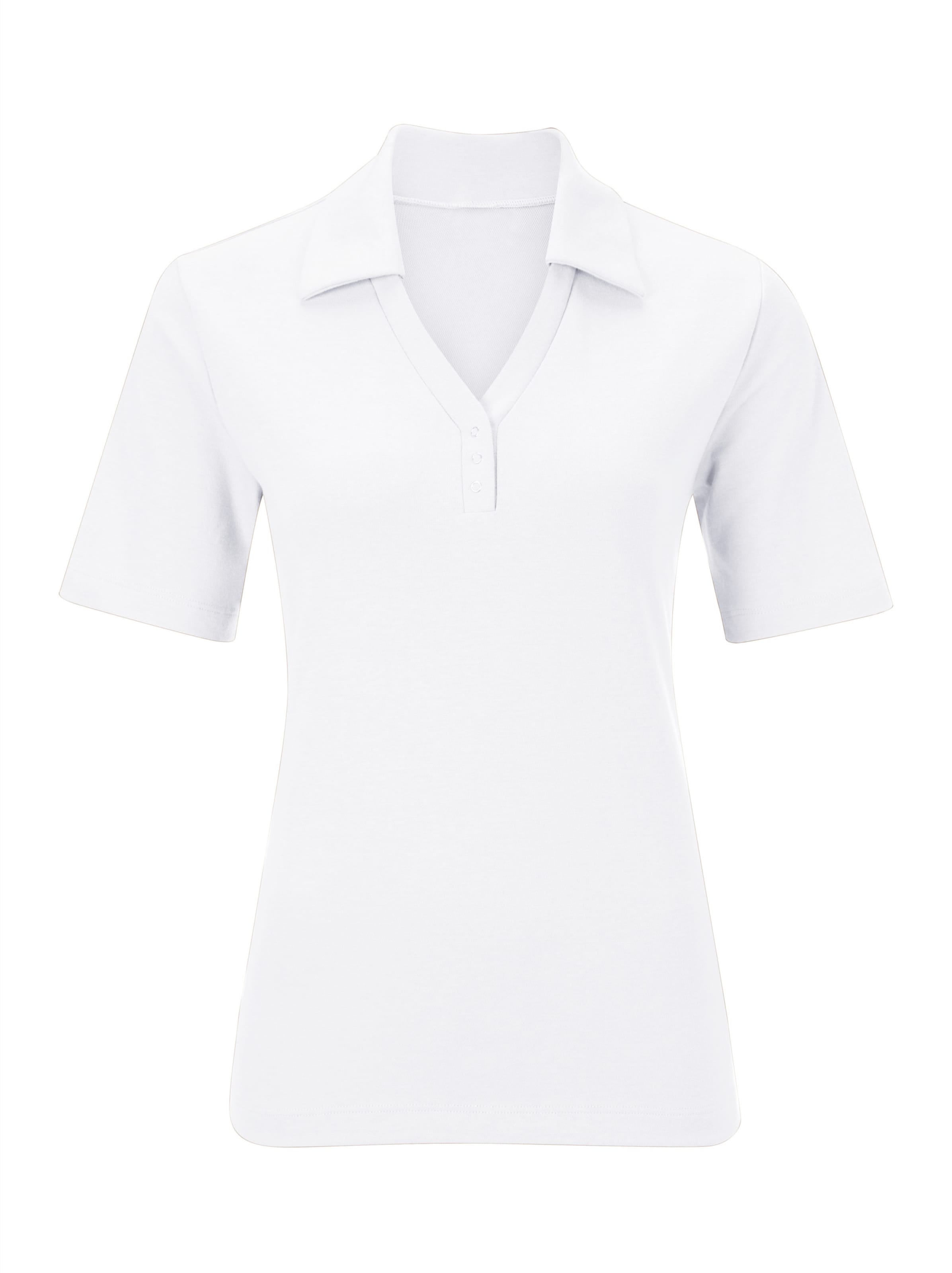 Offener günstig Kaufen-Poloshirt in weiß von heine. Poloshirt in weiß von heine <![CDATA[Shirt mit offener Kragenlösung. Kleine Knopfleiste mit Druckknöpfen. Seitenschlitze. Spezielle Stay Cool & Dry-Ausrüstung.]]>. 
