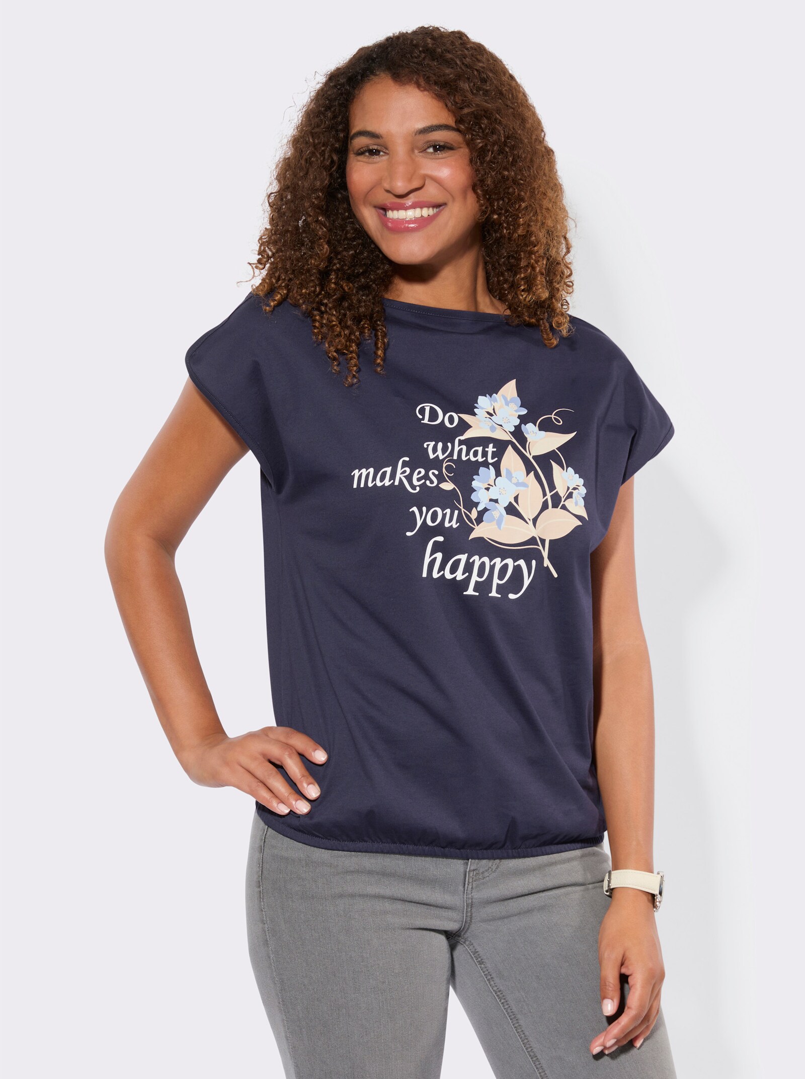Shirt mit Schriftzug - marine-ecru-bedruckt