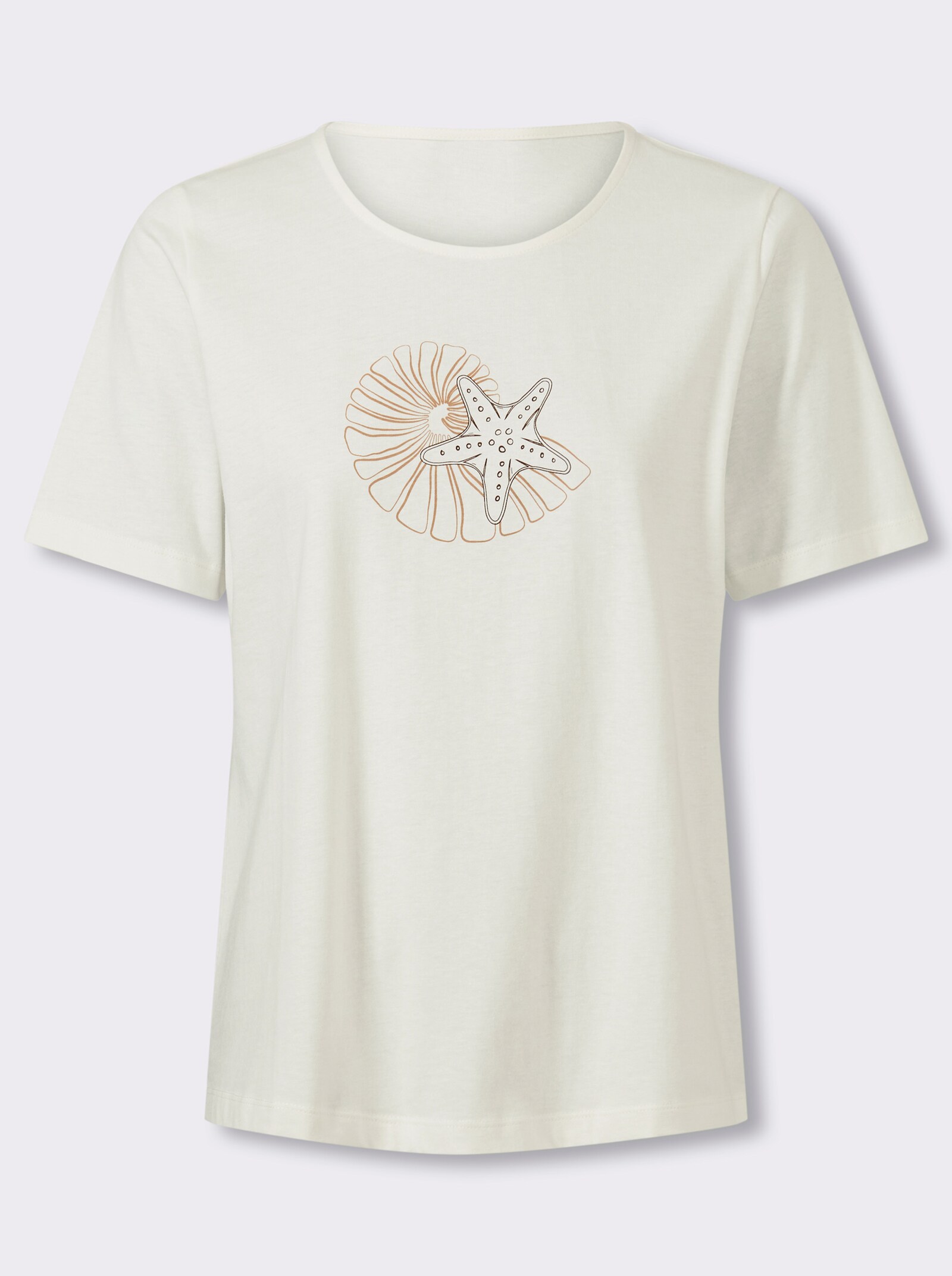 Kurzarmshirt im Muschel-Dessin - ecru-camel