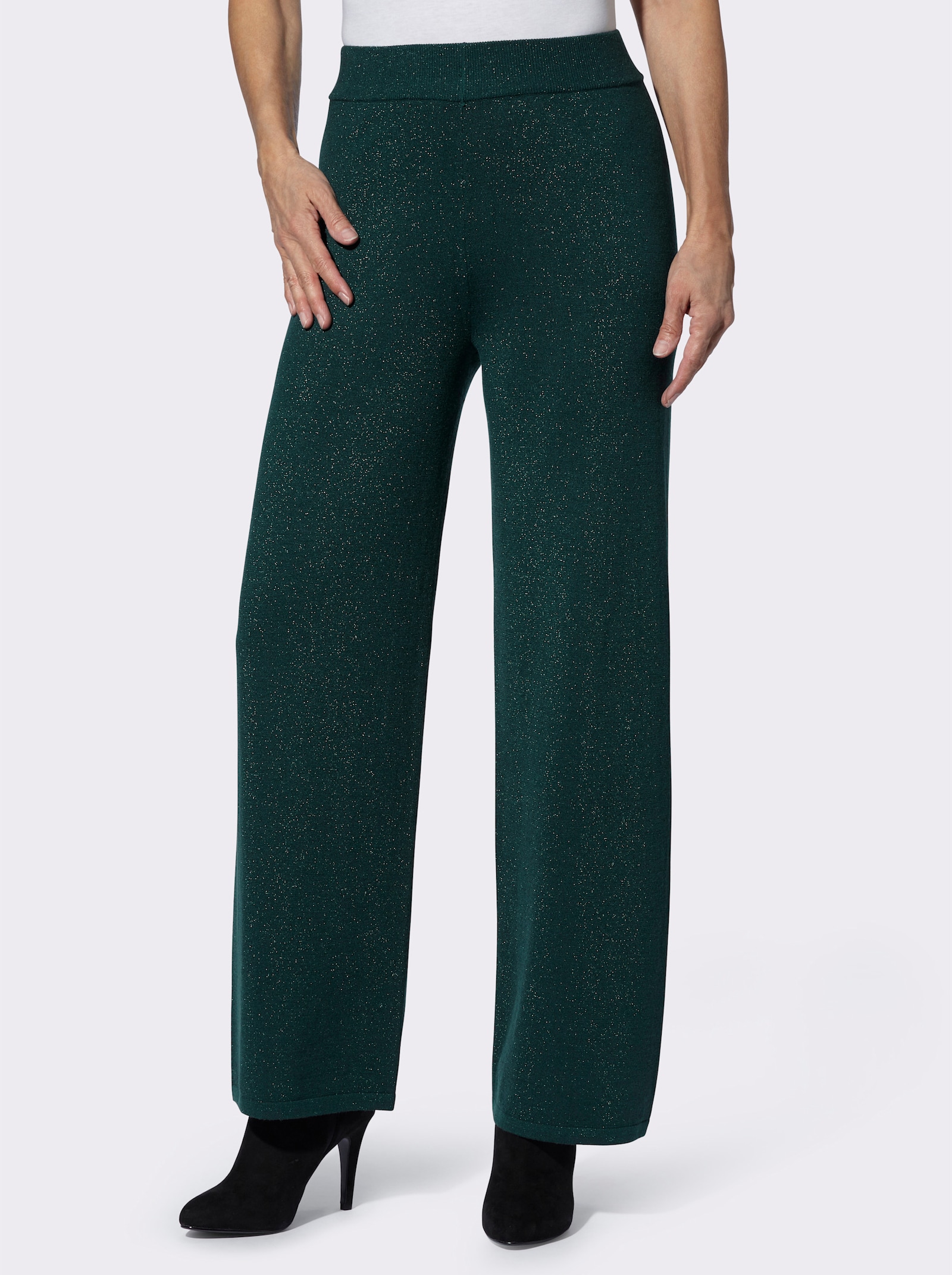 Gebreide broek met glansgaren - petrol