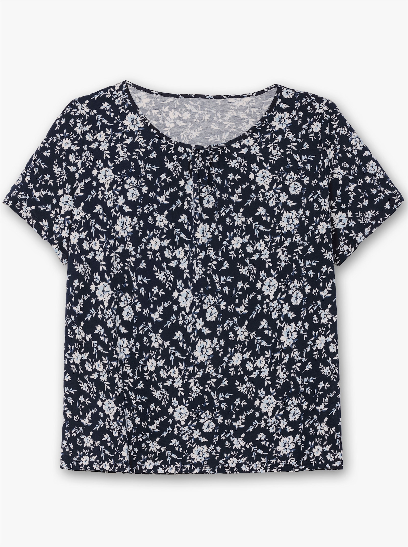 Kurzarmshirt mit floralem Druck - marine-hellblau-bedruckt