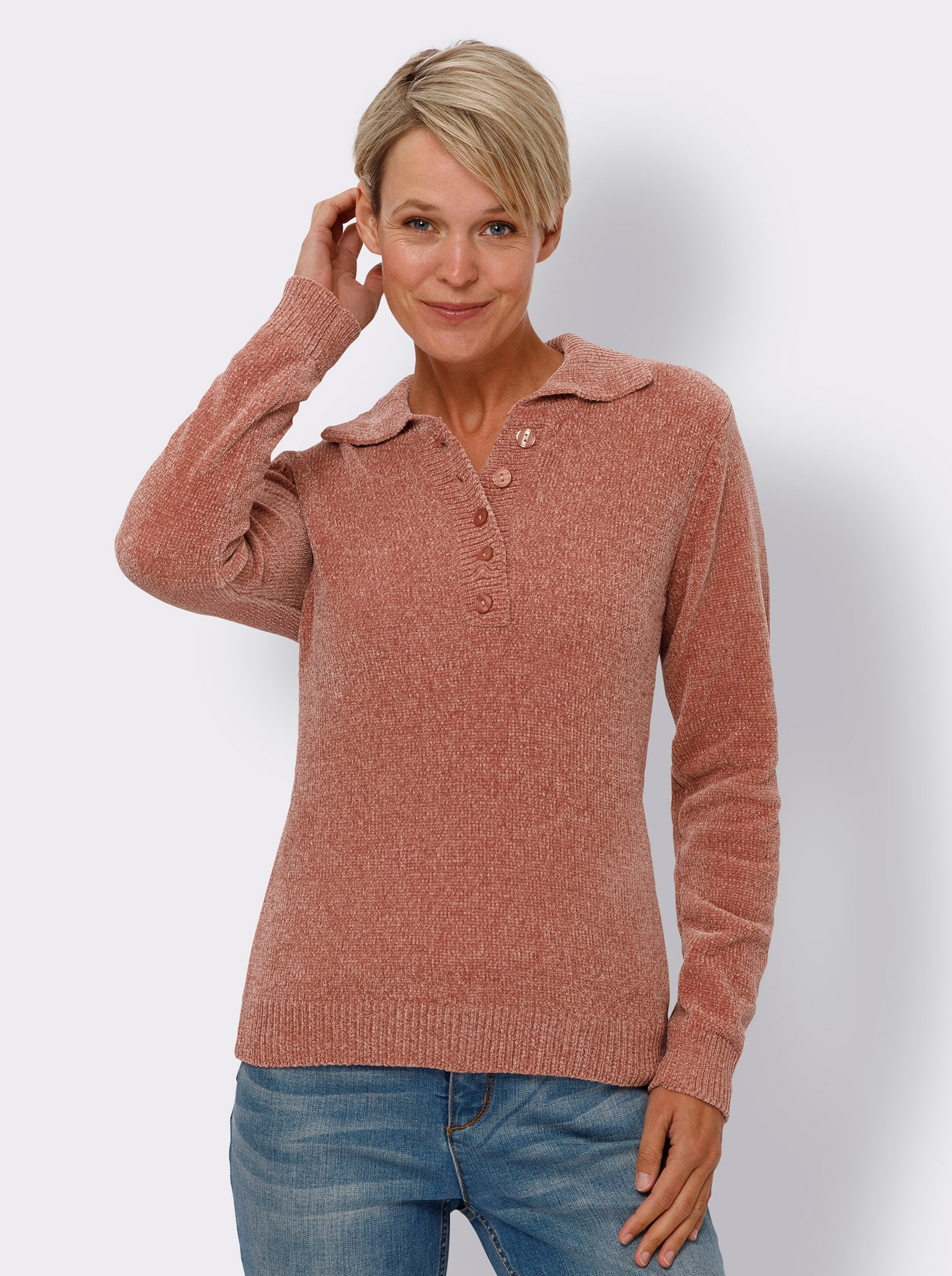 Polopulóver, ženilk. priadza - ružové drevo