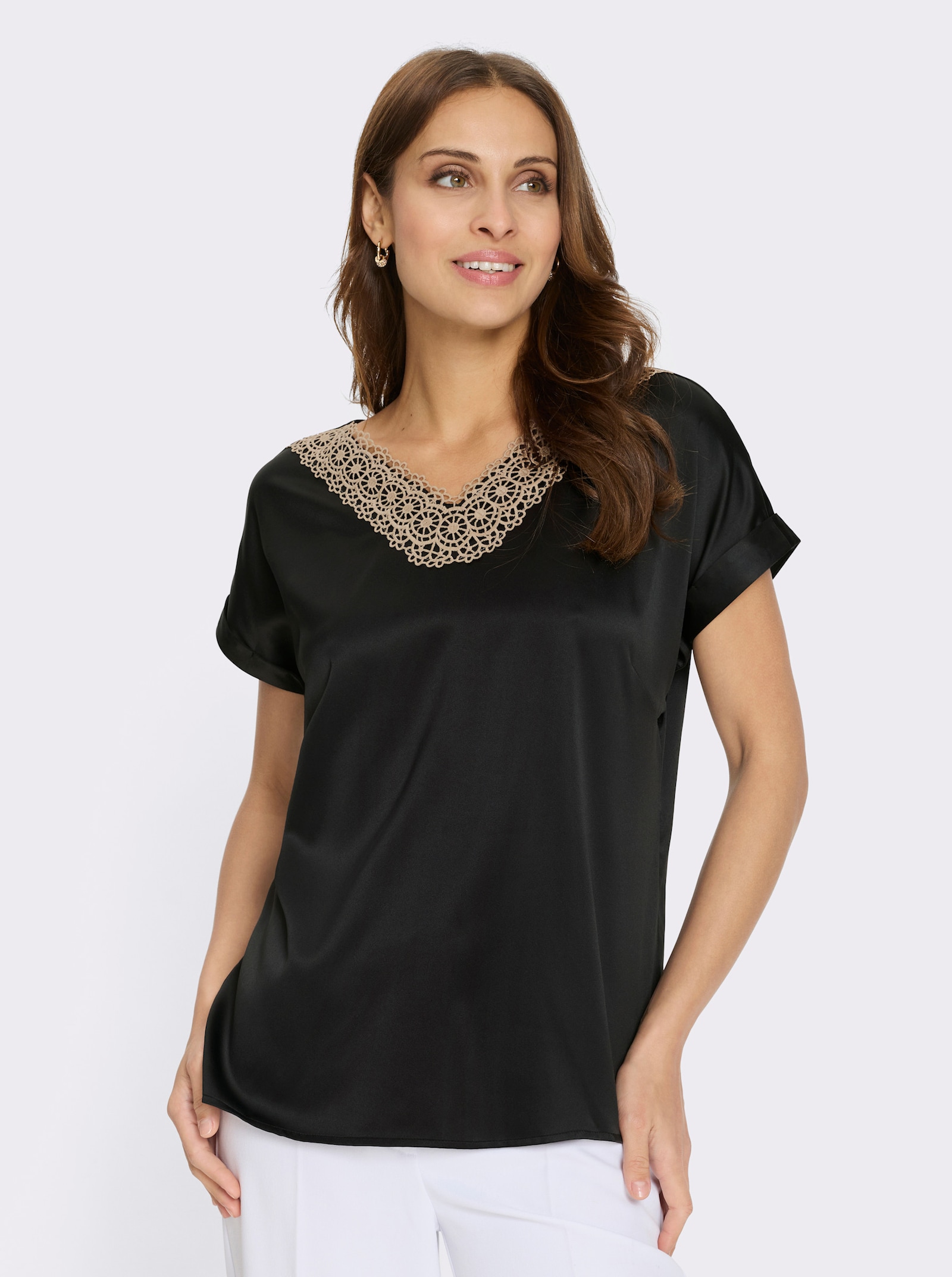 Schlupfbluse in Satin-Qualität - schwarz