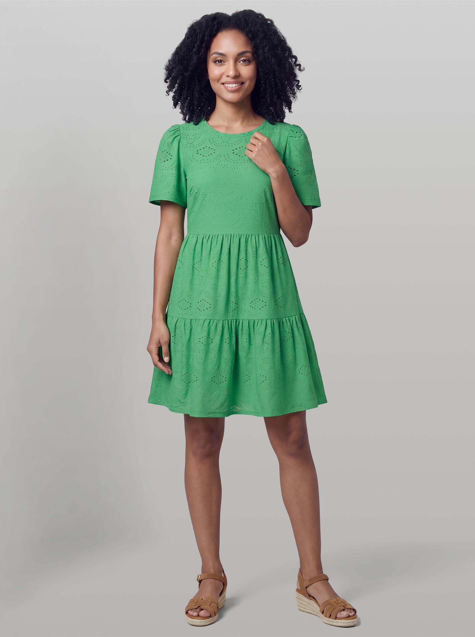 heine Jerseykleid mit Ajourmuster - grasgrün