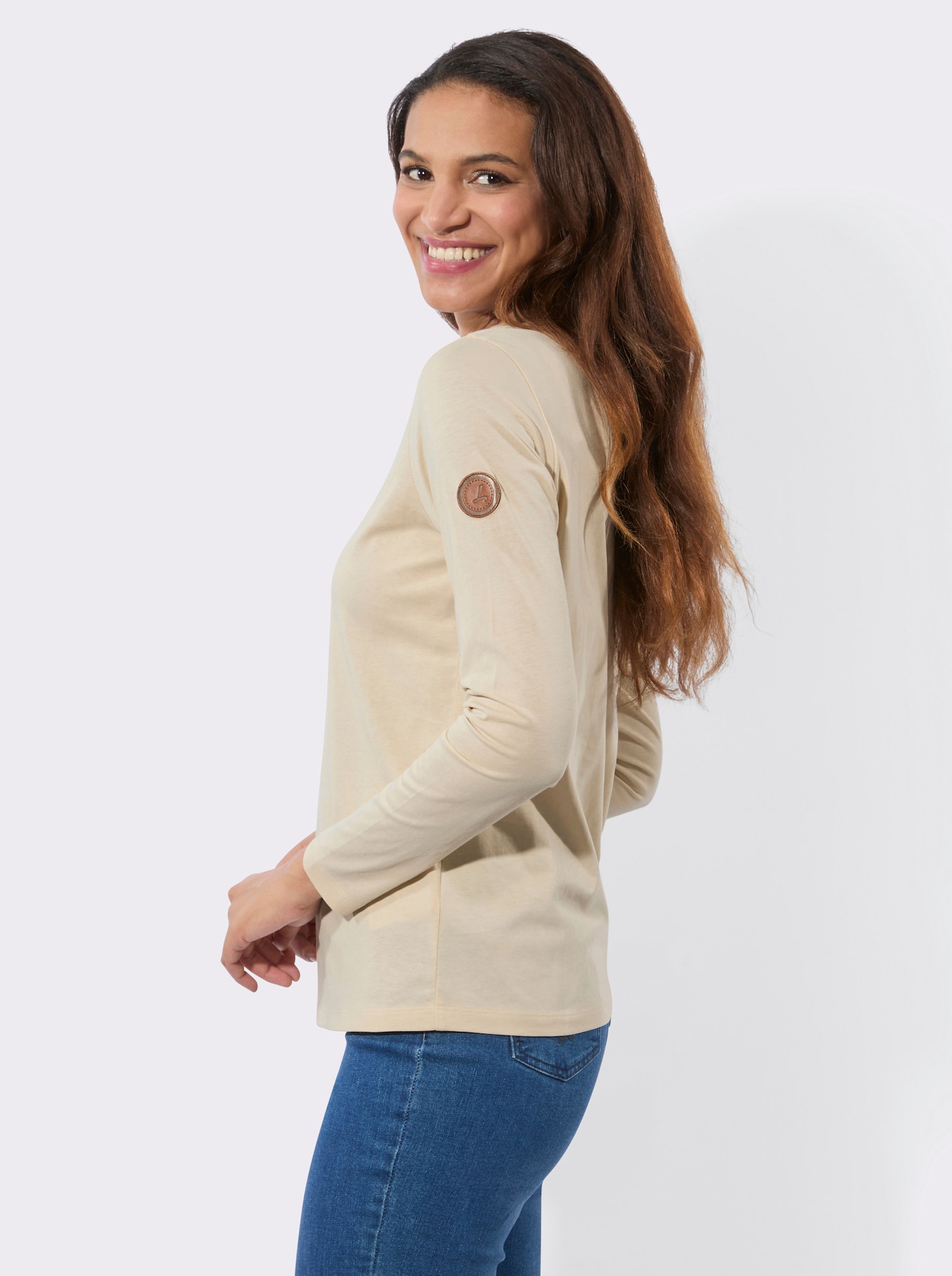 Langarmshirt mit Frontdruck - sand